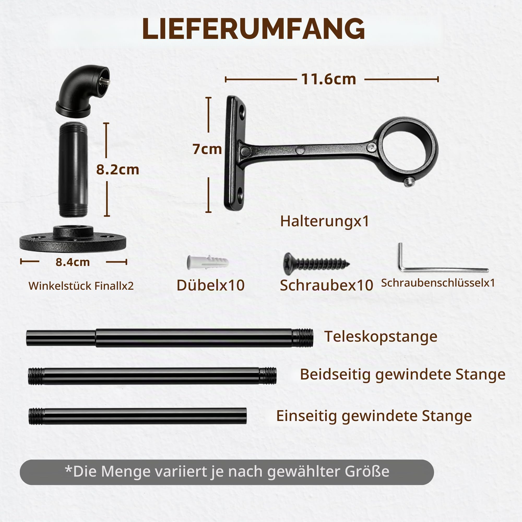 Gardinenstange Schwarz Ausziehbar 195-435cm, Industrial Vorhangstange, Industriell Gardinenschiene Deckenmontage, Curtain Rod für Schlafzimmer φ25mm