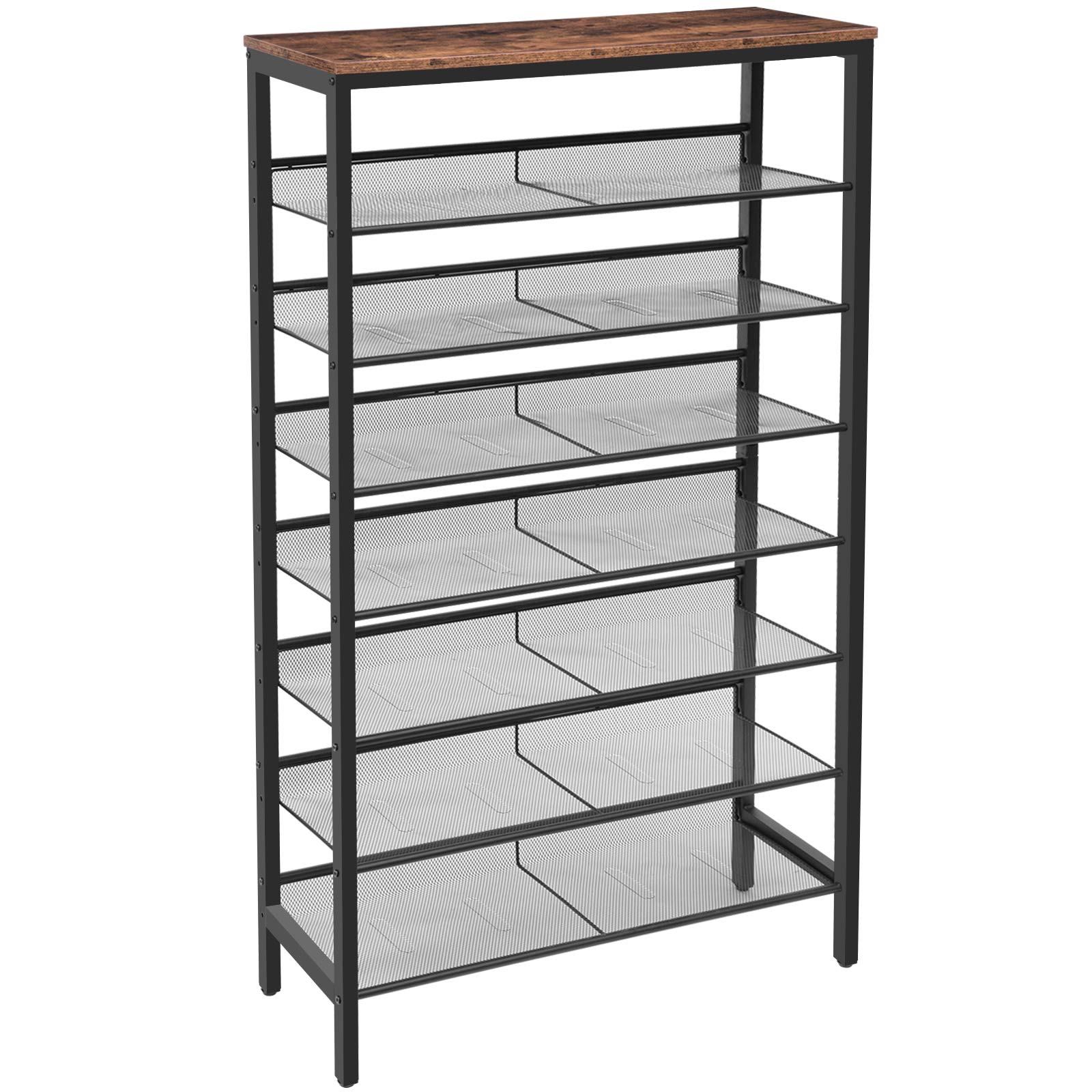 HOOBRO 8-Tier Shoe Rack, Large Capacity Shoe Shelf, Stable and Sturdy, Shoe Storage Organizer with Flat & Slant Adjustable Metal Shelves, for 21-28 Pairs of Shoes, Space Saver, Sturdy BF18XJ01