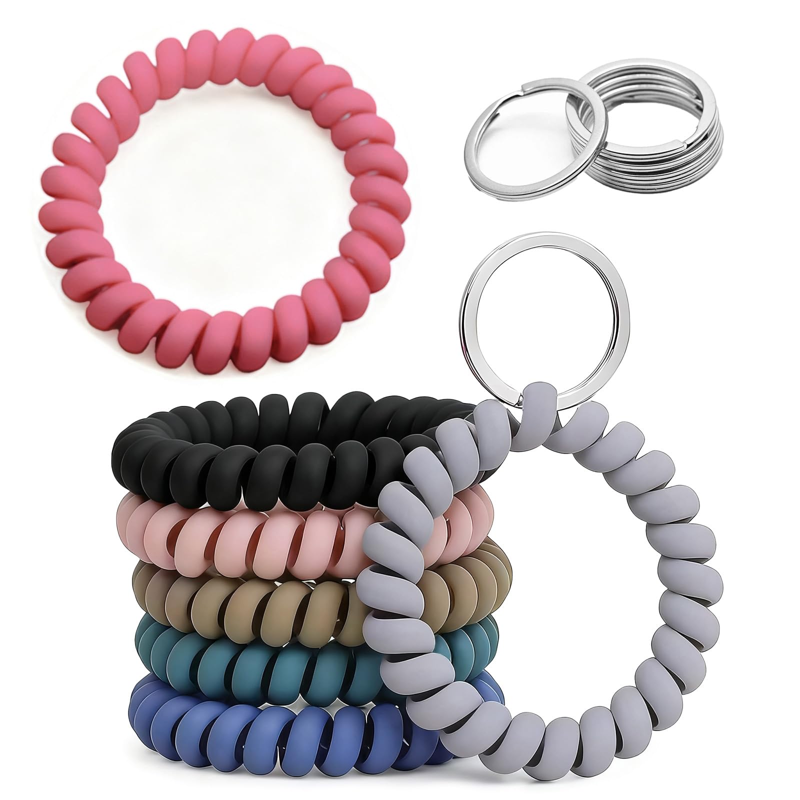 ULUEXEZA 7PCS Elastic Wristband Keychain Holder - Stretchy Spiral Wrist Coil for Gym, Sauna, Swimming, Outdoor Sports, ID Badge Keys