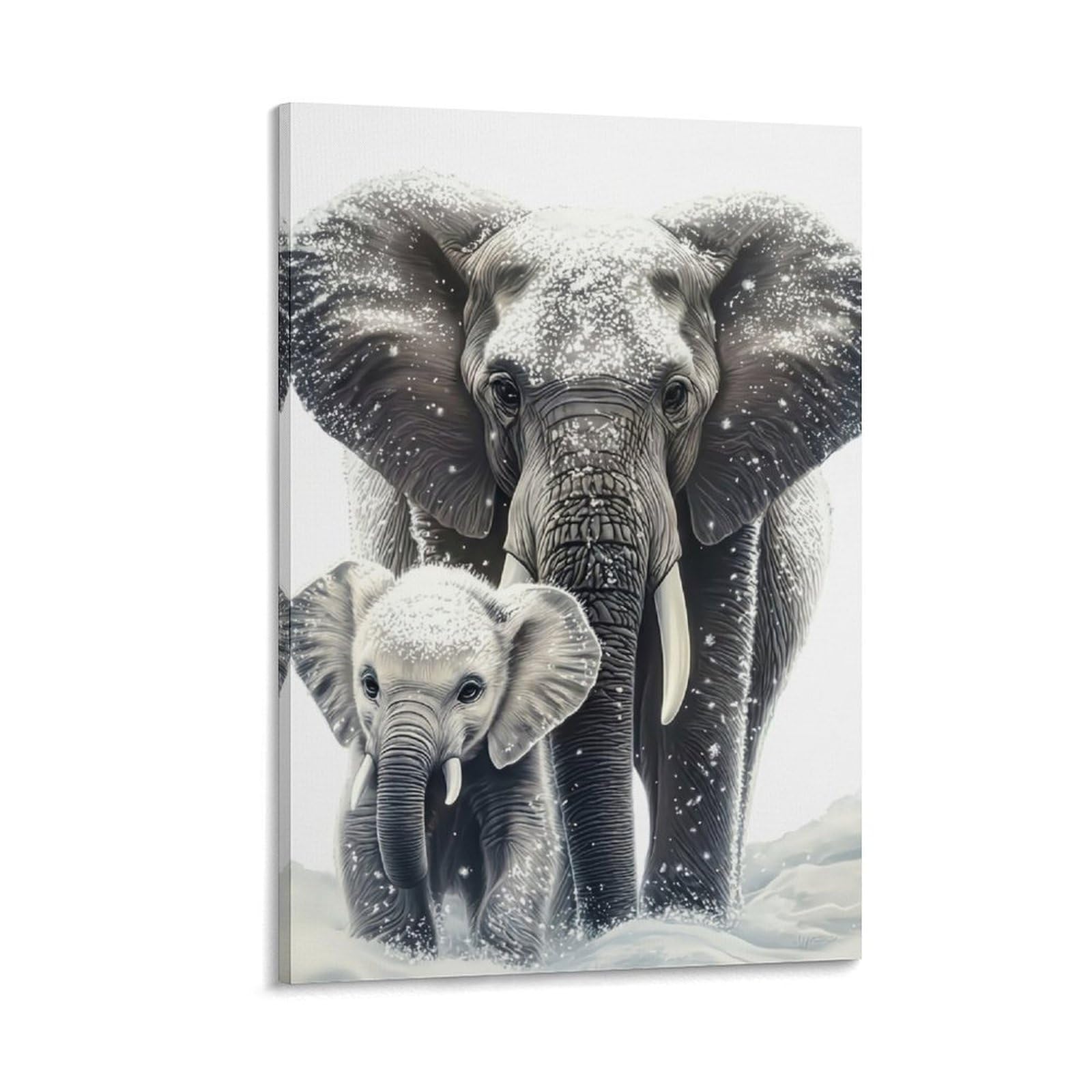 DHBANEIOK Elephant Snow Scene Poster Artwork Giclee Canvas Prints Modern Canvas Wall Art Picture Wall Hanging for Living Room Home Decorations 20x30inch(50x75cm)
