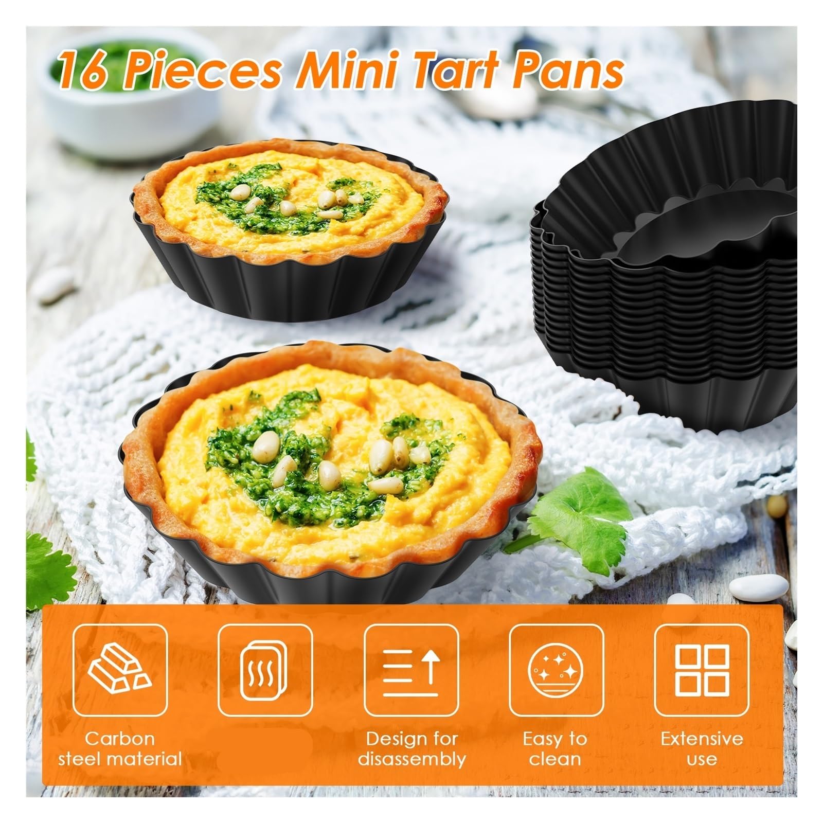 Moule à tartelettes en acier au carbone Moule à tartelettes en acier au carbone, moule pudding réutilisable, mini-tartelettes multifonctionnel, accessoires de pâtisserie