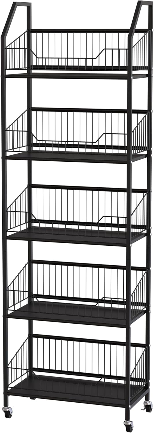 5 Tier Supermaket Snack Rack Display Stand, Metal Snack Shelf for Store Home Kitchen, Black Chip Rack Display Stand (5 Tier)