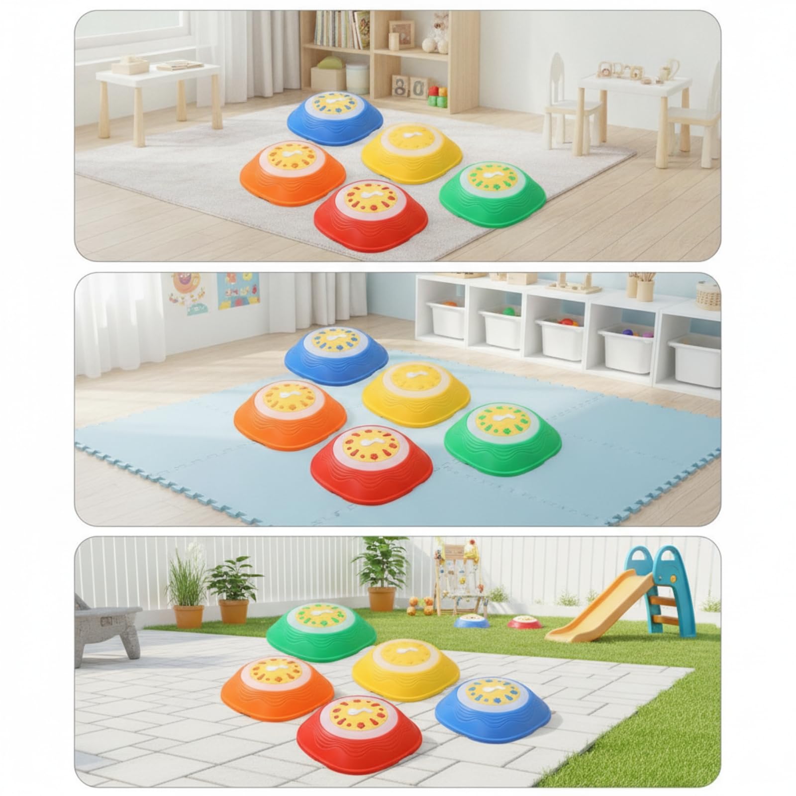 Gralara 5 Piezas Piedra Paso Infantil Antislizante Bloque Paso con Bor TPE Psicomotriz Juego Piedras Equilibrio con Bolsa Almacenamiento