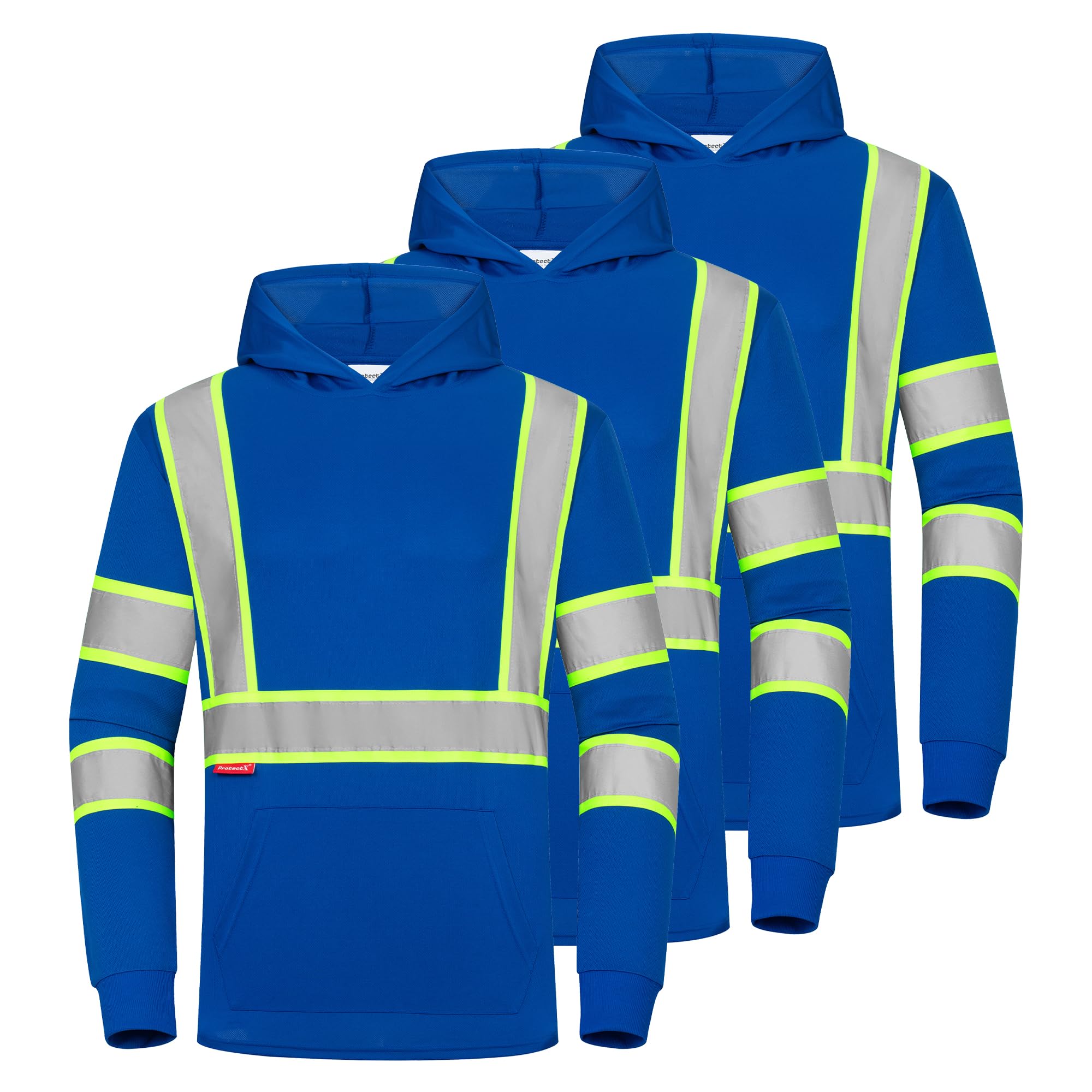 ProtectX 3-Pack Men's High Visibility Heavy Duty Breathable Long Sleeve Reflective Safety T-Shirts for Work Construction