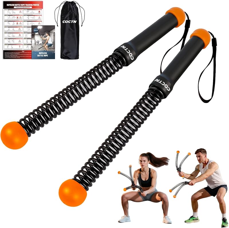 Cuerda de batalla inalámbrica para gimnasio en casa, portátil resistente con póster | Cuerda de batalla sin cuerda ponderada para desarrollo de fuerza, ejercicio cardiovascular, HIIT, ejercicio de antebrazo. Equipo de entrenamiento para entrenador de brazos.