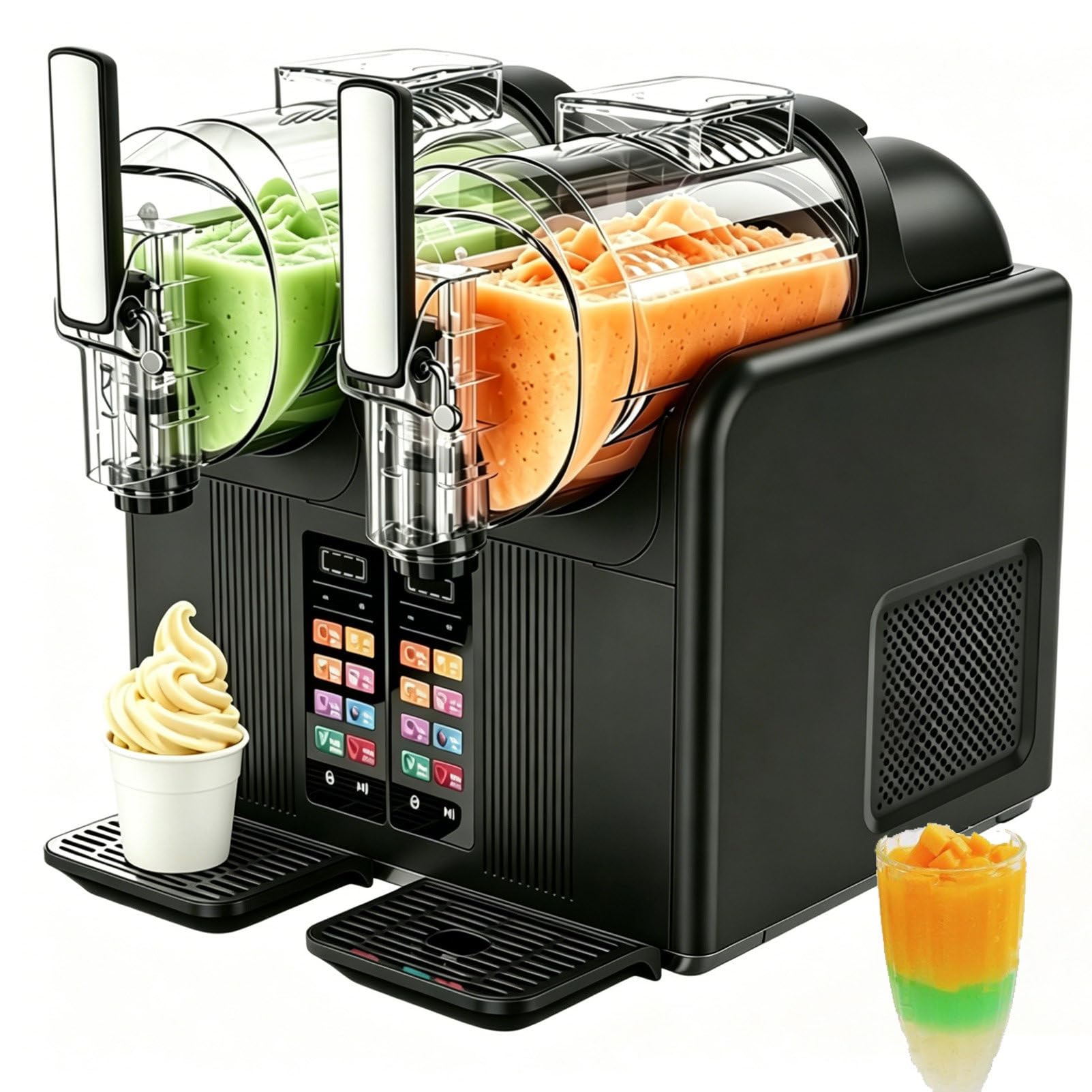 Machine à GranitéS Professionnelle à 2 Cuves, Machine à GranitéS | Machine à Glaces à L'Italienne, ContrôLe De La TempéRature/éCran Tactile, 7 Modes PréRéGléS Black