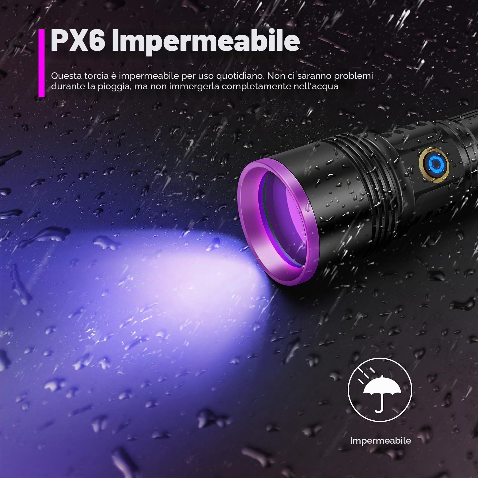 30W Torcia UV 365nm Ricaricabile USB LED Lampada di Wood, Potente Blacklight, IPX6 Impermeabile Luce Ultravioletta, Lampada UV per Resina, Rilevazione di Urina di Cane/Gatto, Scorpione, Rockhounding