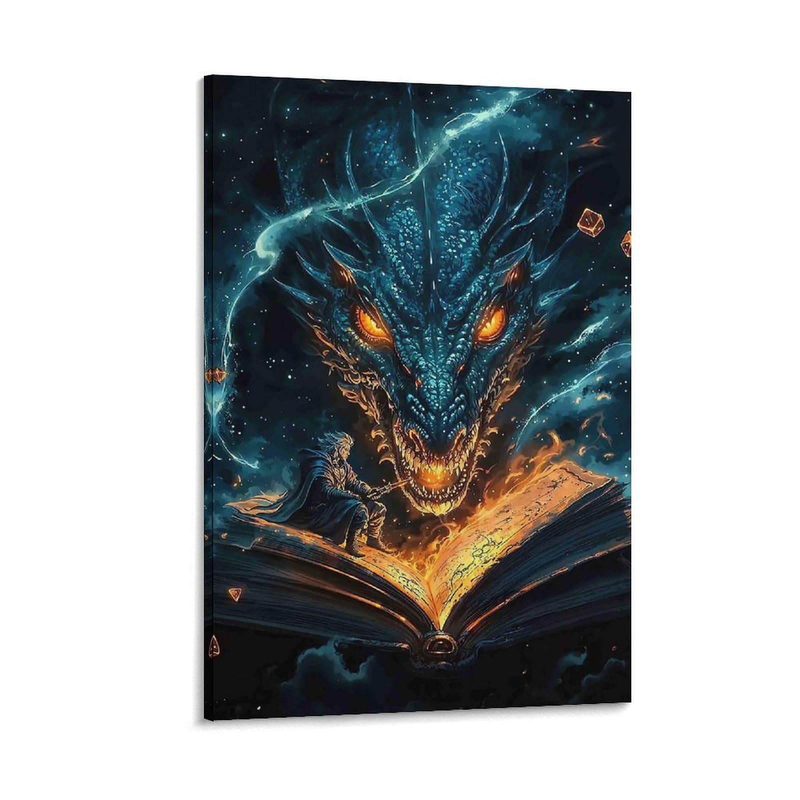 DHBANEIOK Fantasy Dragon Encounter Poster Artwork Giclee Canvas Prints Modern Canvas Wall Art Picture Wall Hanging for Office Gym Living Room Decor 24x36inch(60x90cm)