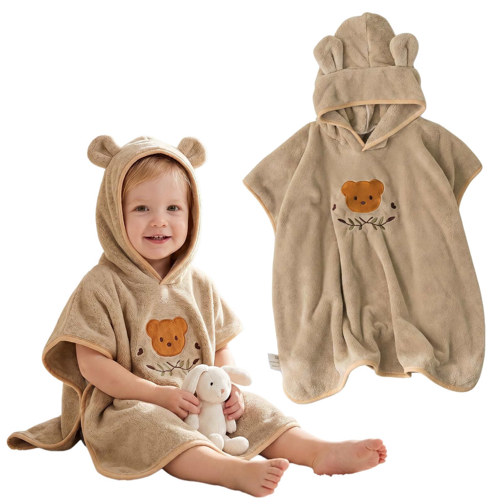 NIFTYY Hooded Baby Poncho Bath Towel, Soft & Super Absorbent Cute Pattern for Newborn 0-6Years, Toddler Robe for Beach Swimming or After Bath (little bear)