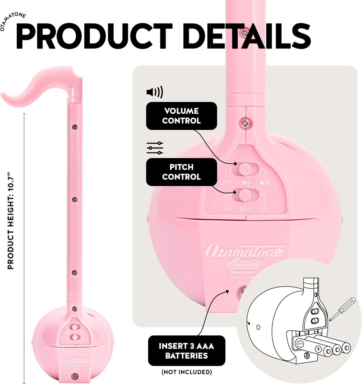 Otamatone Japanese Electronic Musical Instrument Portable Music Synthesizer from Japan by Maywa Denki Studio Award Winning, Educational Fun Gift for Children, Teen & Adults - Strawberry