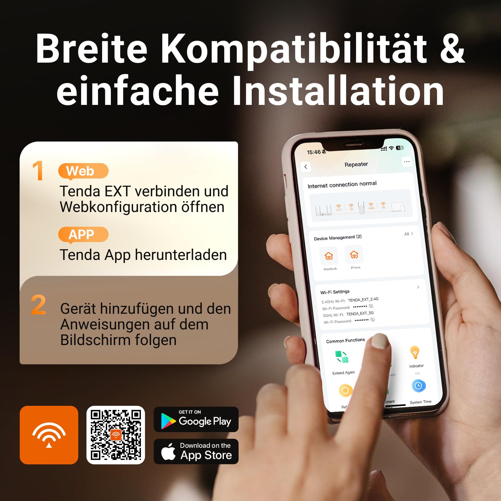 Tenda WiFi 6 WLAN Verstärker Repeater AX1500, 5GHz 1200 Mbit/s 2,4GHz 300 Mbit/s, Gigabit-Port, AP-Modus, WPA3, Abdeckung bis 150 m², kompatibel mit Fritzbox & Anderen Routern, A23