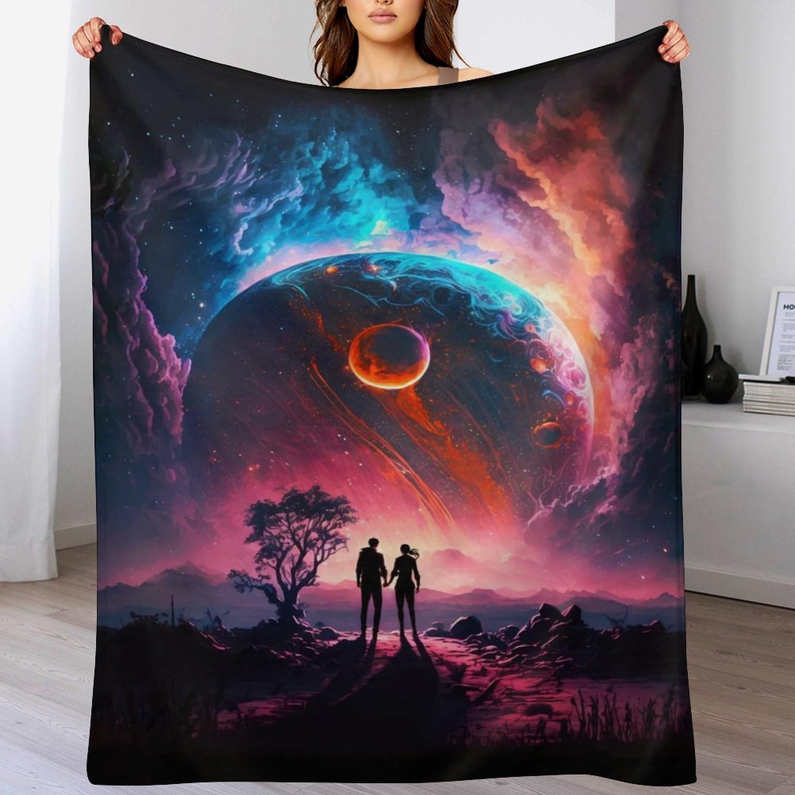 Manta cósmica de franela con acabados premium y textura extrasuave de cama
