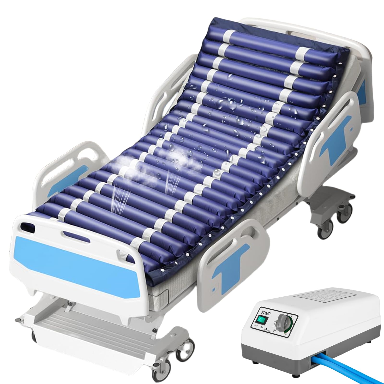 Genérico Colchón Antiescaras De Aire Alternante, Colchon Antiescaras 90x195cm Cama Articulada, Colchón De Lactancia De Presión Alternante para Escaras y Aliviar La Presión, Bomba Silenciosa,Blue a