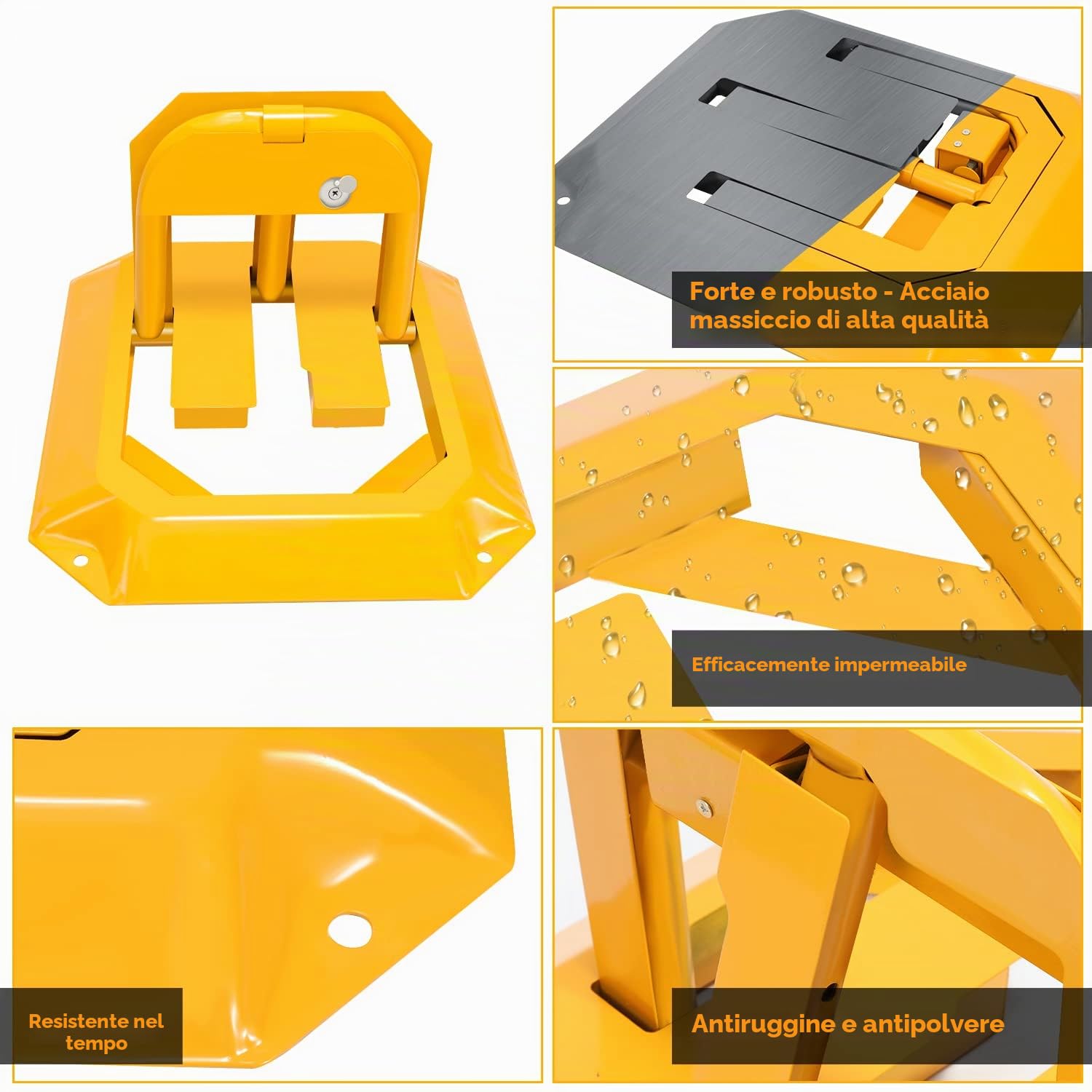 Sonnewelt 1x Barriera Parcheggio con 3 chiavi, Blocco parcheggio pieghevole, paletti di parcheggio pieghevoli, Serratura universale per parcheggio e vialetto (Giallo)