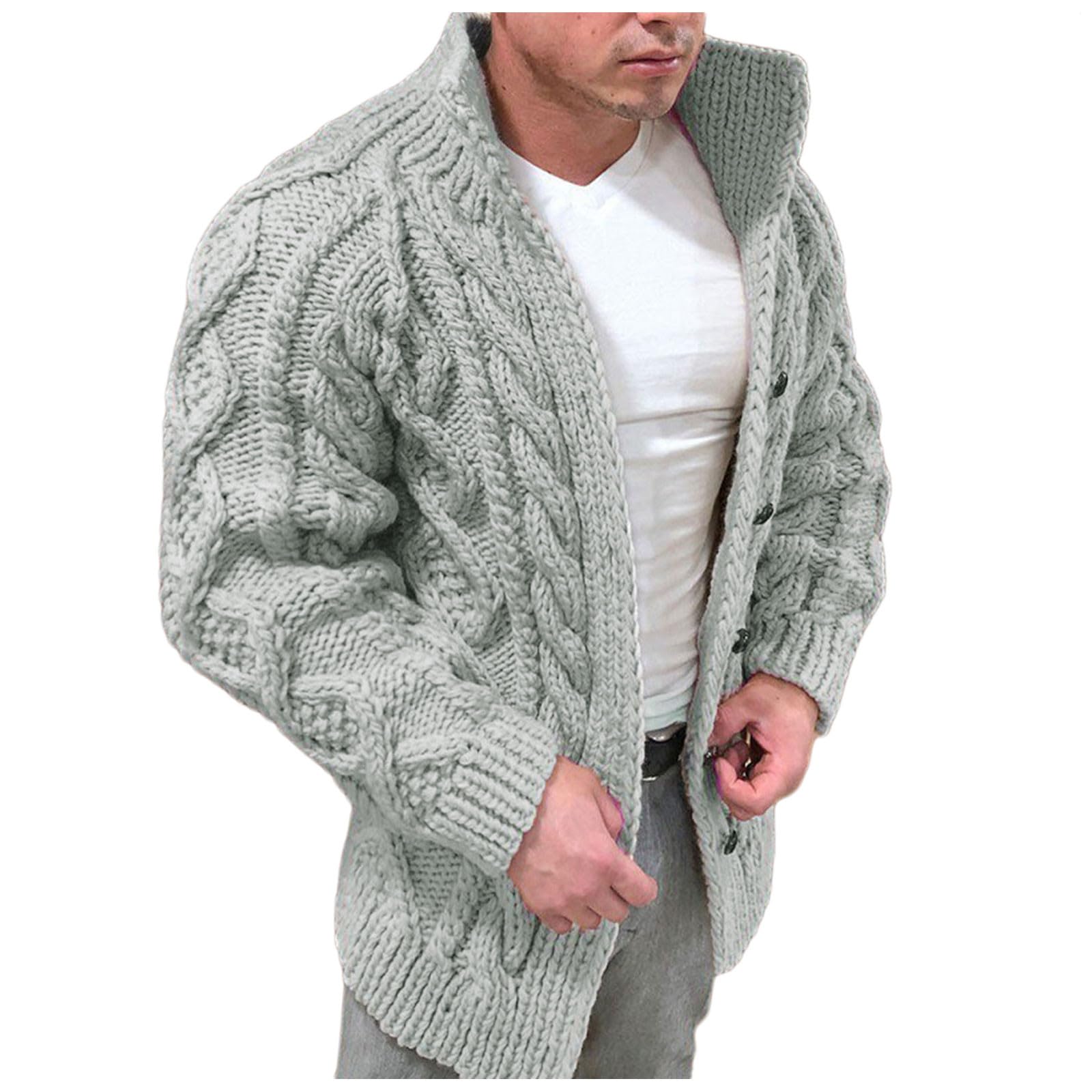 Cardigans Hombre Invierno, Botones para Chaqueta Hombre con Cuello Jersey Elástico Manga Larga De Punto con Botones Elegante Y Ajustado Suéter Ligero Y Cárdigan para Otoño Invierno