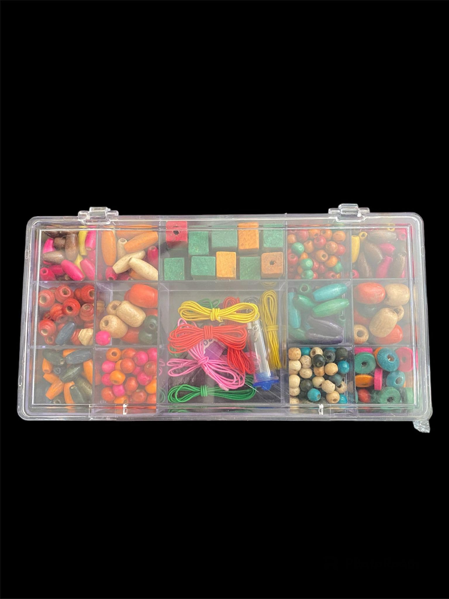 Wooden Beads Colourful Craft Beads Made of Wood Set including Ribbons and Clasps in Storage Box