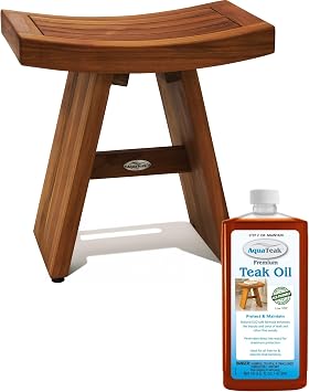 AquaTeak The Original 18" Asia Teak Shower Bench - Shower Stool with Premium Teak Oil - Durable Water Resistant Shower Chair - Shaving Foot Rest - Indoor & Outdoor Use