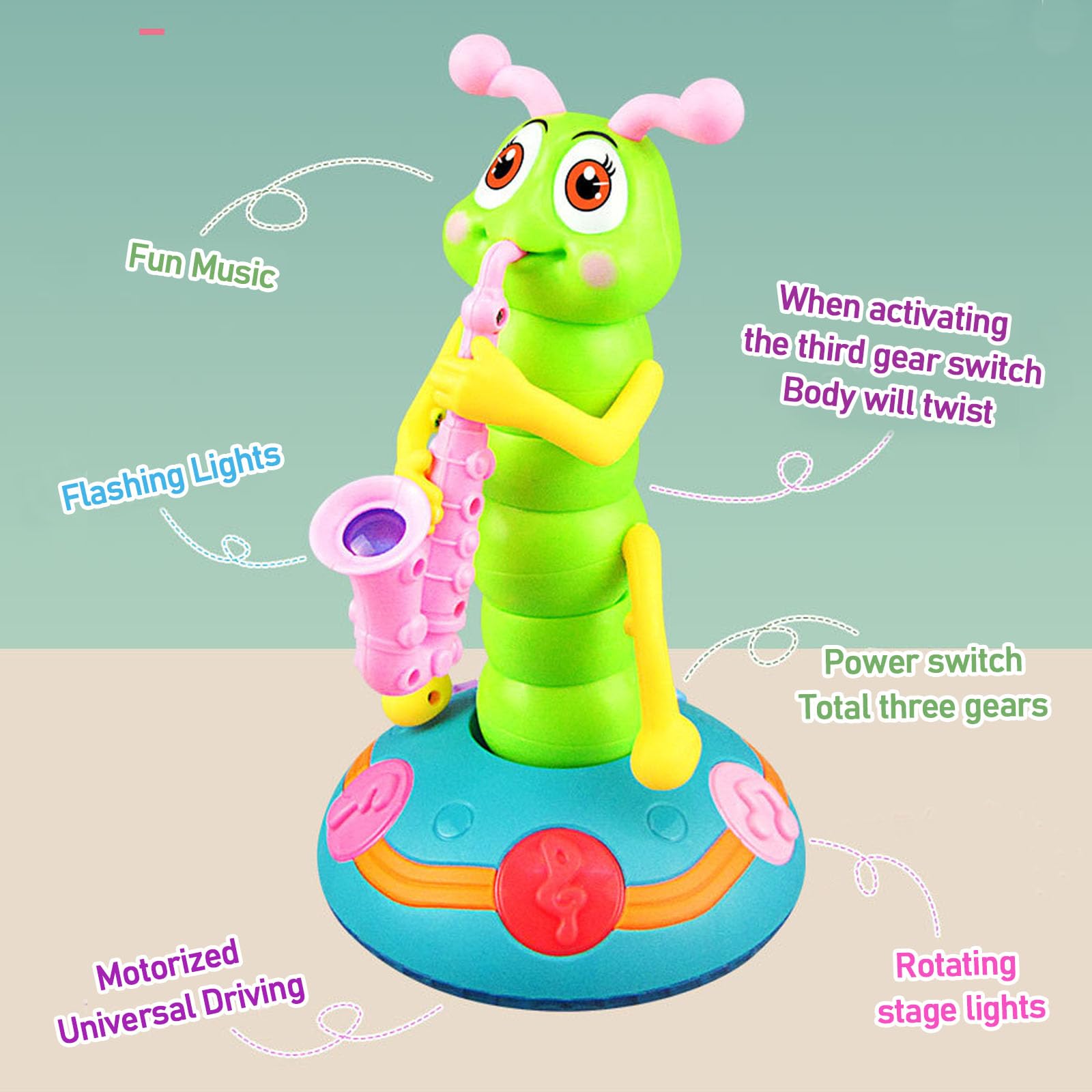 Children's Electric Caterpillar Saxophone Toys,Dancing Saxophone Caterpillar,LED Light Caterpillar Saxophone Toy Wriggle Caterpillar Toy,for Boys and Girls Over 3 Years Old(1 Pcs)