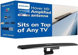 Philips Hover Amplified HD TV Antenna: 50-Mile Range, 4K 1080p Ready, Top-Mount Design for Free Local Channels