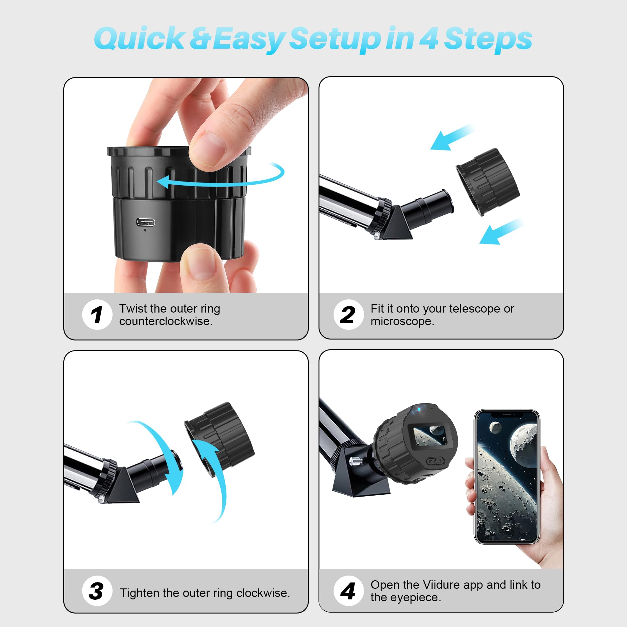 Oculare Elettronico Per Telescopio 4K HD Con Schermo TFT Da 5 Pollici, Batteria 2000mAh, Zoom Digitale 5X, Compatibile Con Telescopi Da 28 A 65 Mm - 3