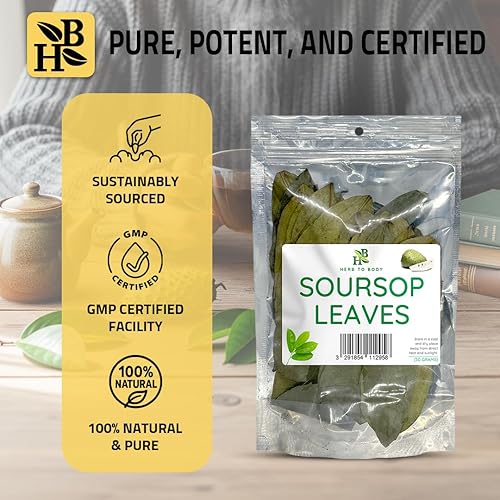 Miniatura 5 de Hojas de guanábana orgánica  Hojas de fruta de graviola  1.76 oz  Herb To Body  Aproximadamente 80 hojas