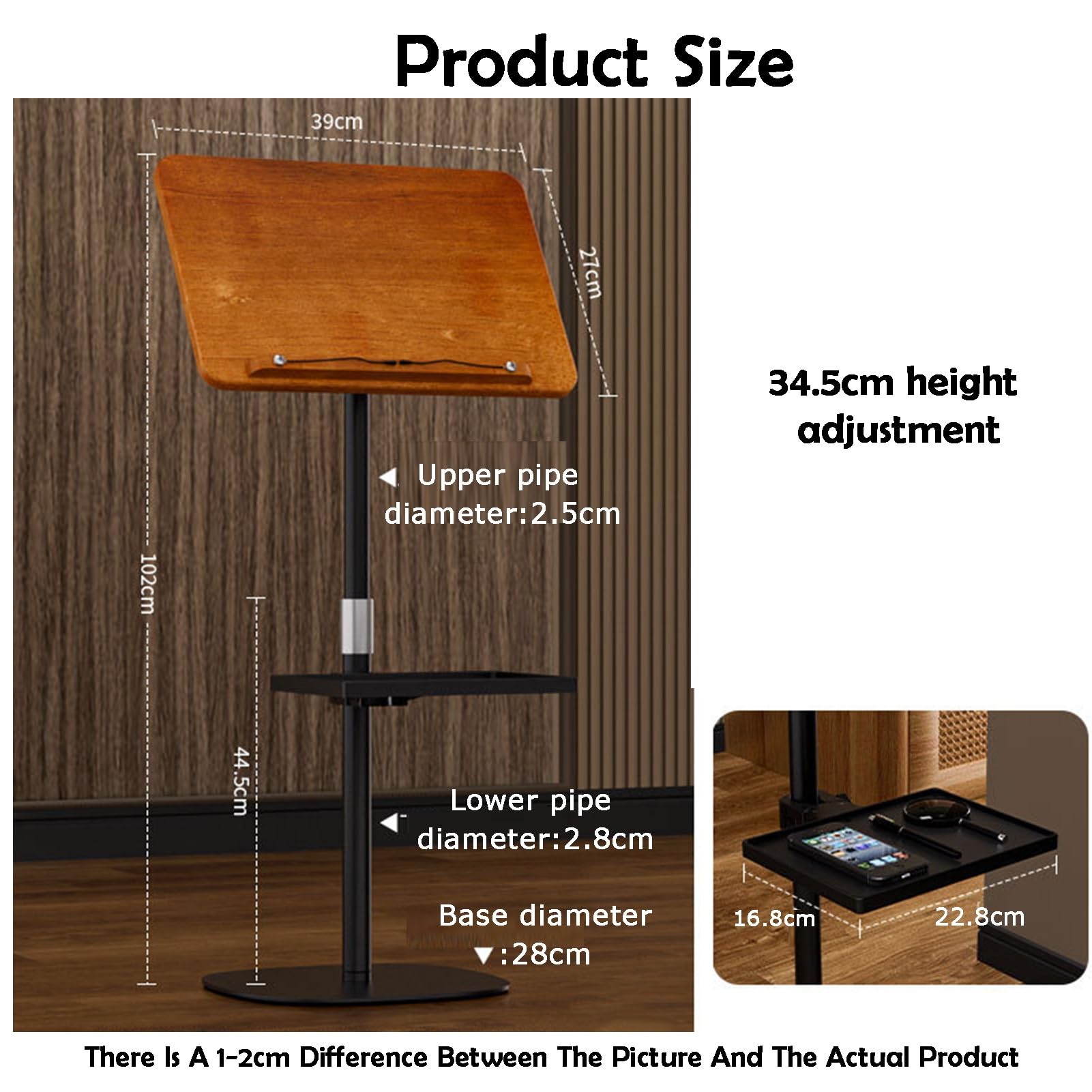 Generico Leggio da Pavimento Regolabile con Vassoio, Supporto per spartiti Musicali per Ufficio e Sala conferenze, Portata Massima 5 kg, Altezza 102 cm, Ideale per presentazioni e Lettura.