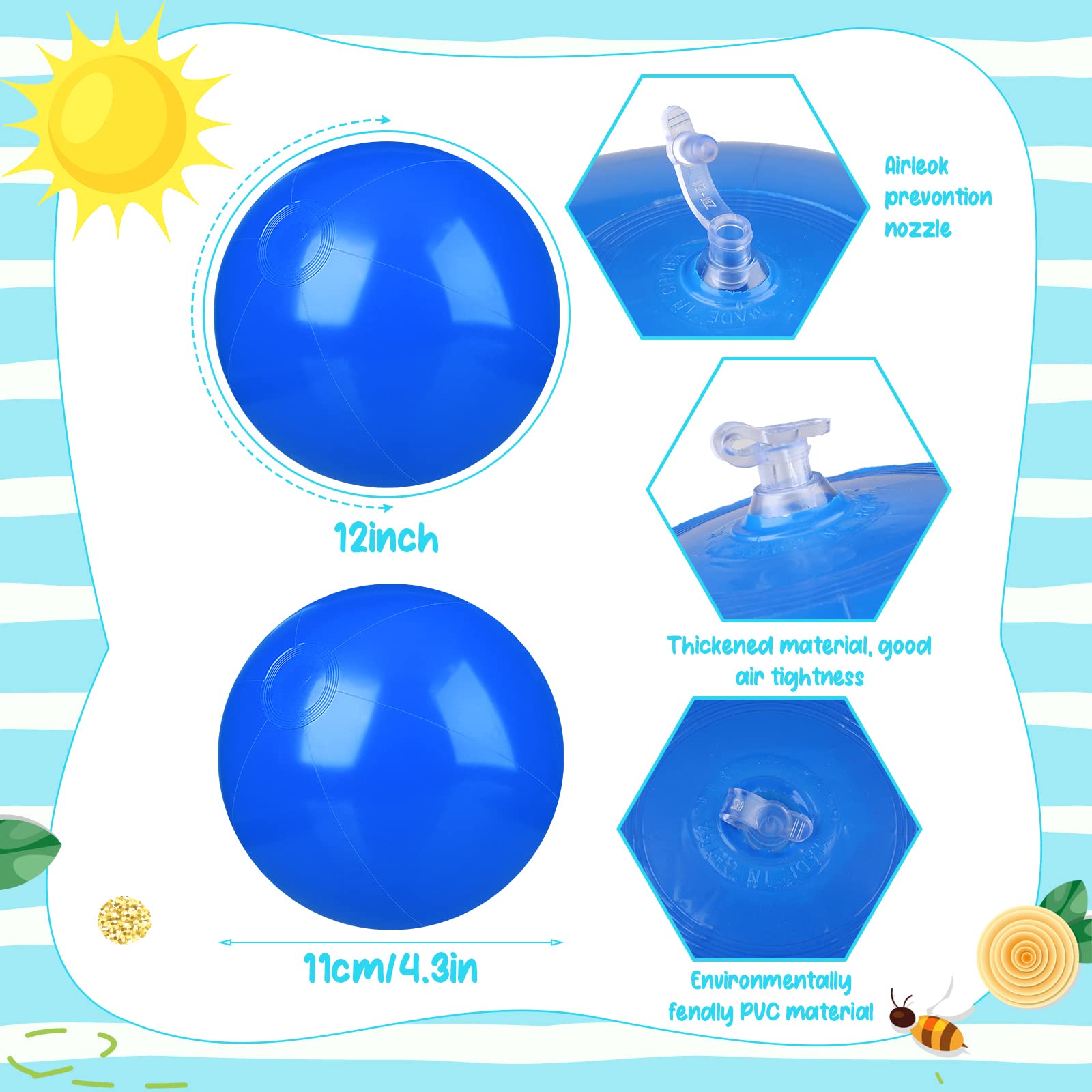 12 bolas de playa inflables de playa, bolas inflables grandes flotantes para piscina, recuerdos de fiesta al aire libre, suministros de fiesta de cumpleaños de verano (azul, 12 pulgadas) 2