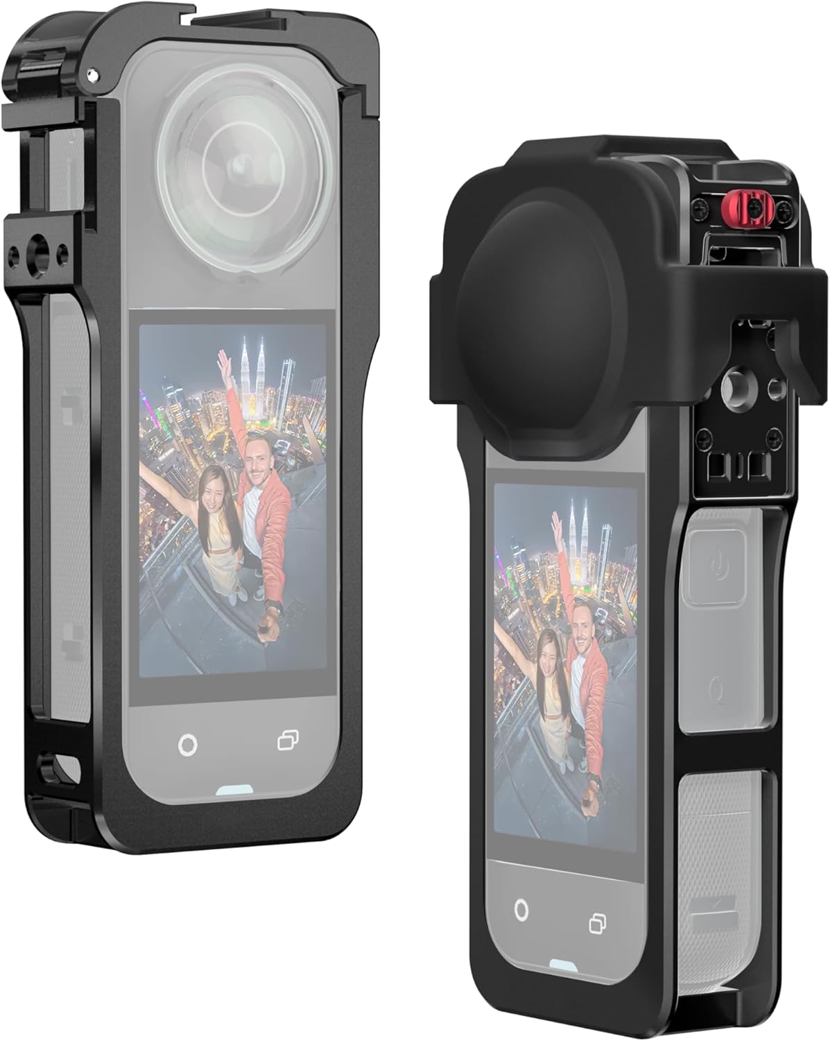 Utility Frame for Insta360 X5, Aluminum Metal Case for Insta 360 X5 Accessories, Protective Cage with Detachable Silicone Lens Cap, 3 1/4" Thread Holes and 2 Cold Shoes, Quickly Lock and Unlock Design