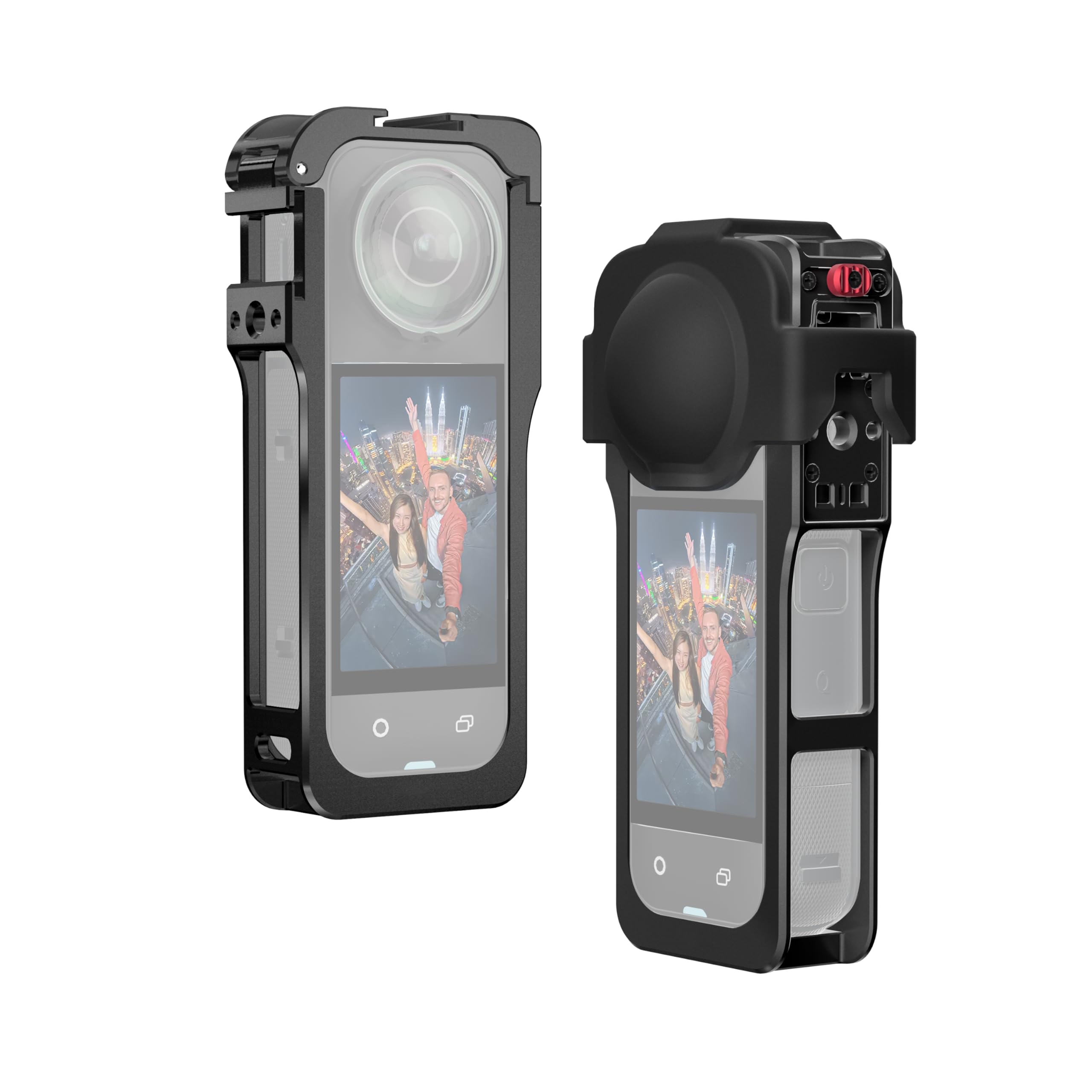 Marco de utilidad para Insta360 X5, carcasa metálica para accesorios Insta 360 X5, jaula protectora con tapa de lente de silicona, agujeros roscados de 1/4" y zapatos fríos, diseño de liberación
