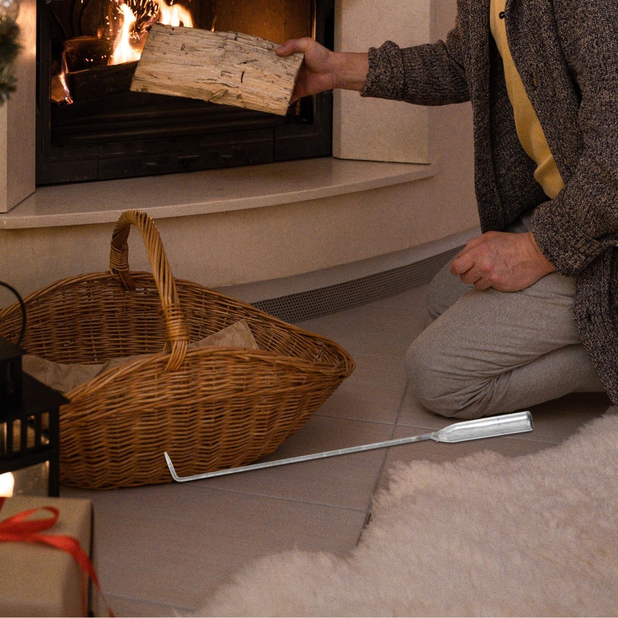 Iron Fire Poker for Fire Pit, Lengthened Handle, Silver