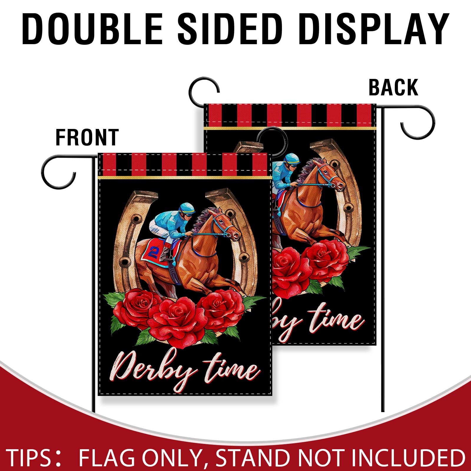 Artofy Gartenflagge 'Derby Time' – Pferderennen-Motiv, Doppelseitig, Aus Wetterfestem Sackleinen