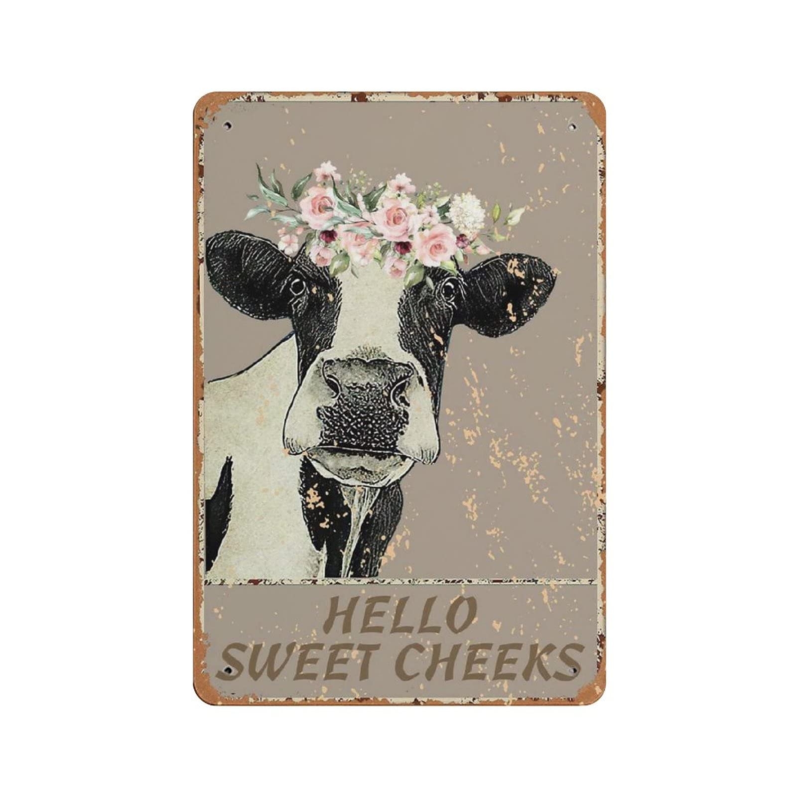 Metal Tin Sign Sweet Cheeks Cow Vintage Tin Poster Metal Sign Wall Decoration Country Kitchen Home Garage Decor 12"x8"