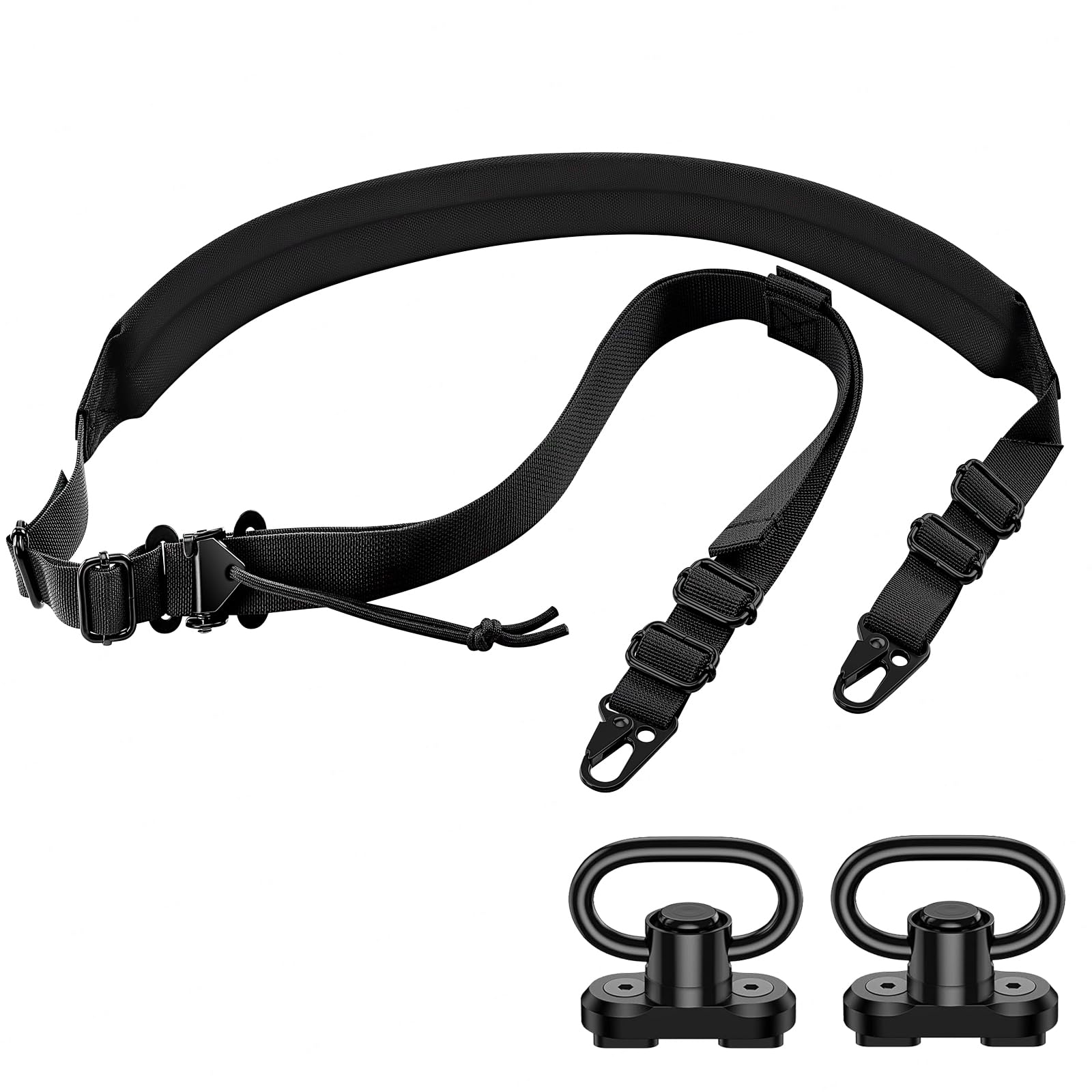 Two Point Traditional Sling Quick Adjust Rifle Sling All Metal Hardware with Wide Padded Shoulder Pad and 2 Pack QD Sling Mount Black