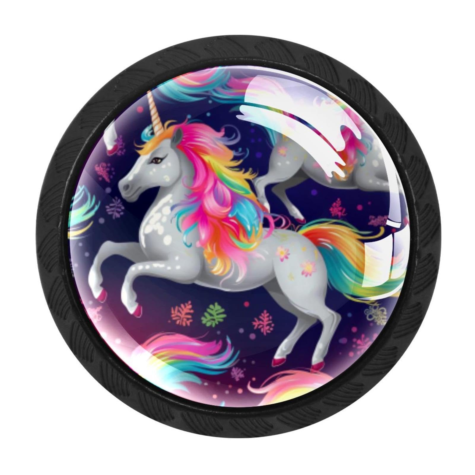 Chenzzzz Multicolored 02 4 Pieces Round Cabinet Knobs Rustic Dresser Knobs, Drawer Cupboard Wardrobe Cabinet Pulls Handles Hardware For Home Kitchen Furniture, Rainbow Unicorn