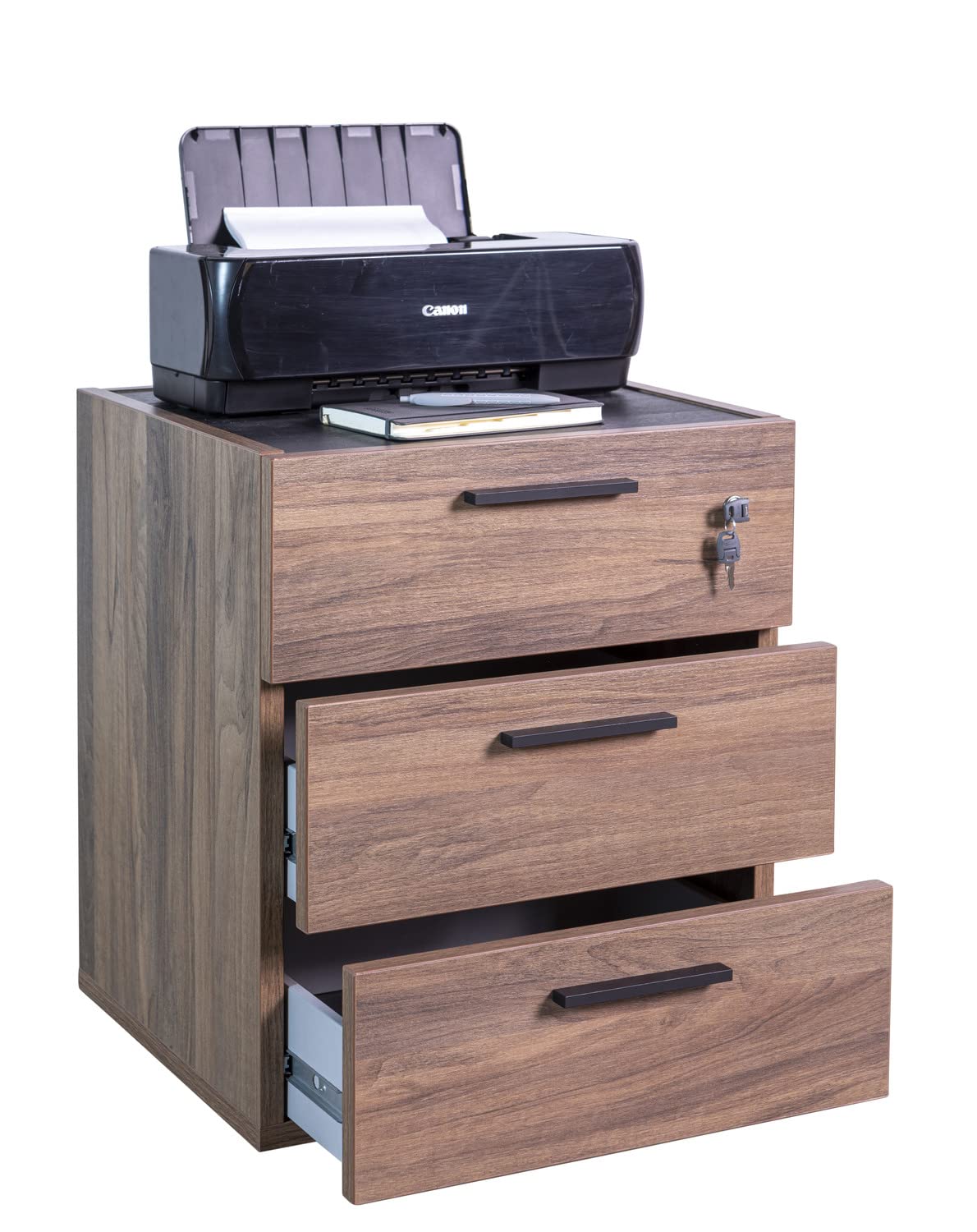 Composad | Cassettiera della Linea DAVINCI BRERA con 3 cassetti e Ruote, Cassettiera Ufficio da Scrivania, (LxAxP) 50x61,20x47,20 cm, Colore Noce e Nero Chalet, Made in Italy