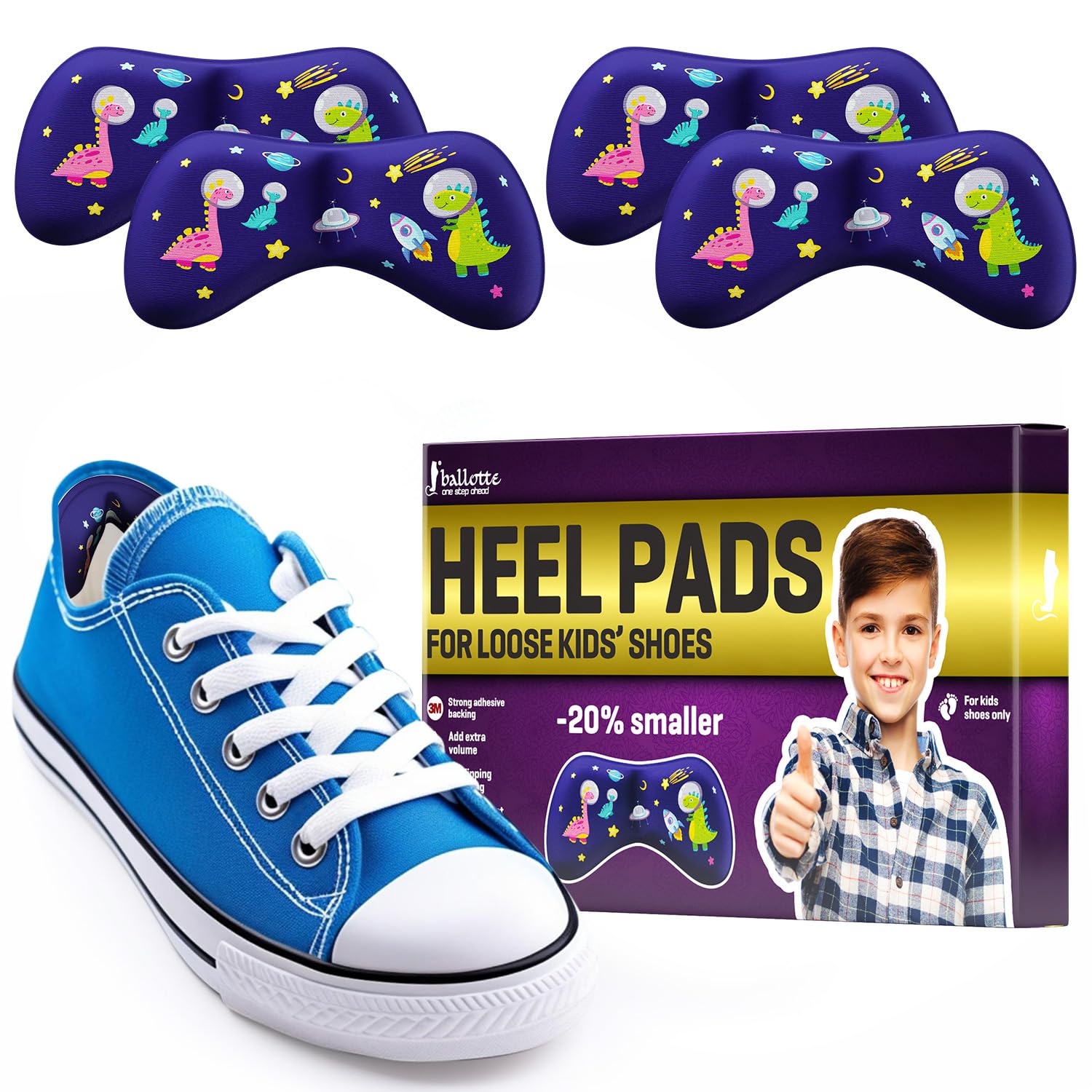 Ballotte Premium Heel Cushion Pad, Heel Grips for Kids, Back of Feet Pads  for Shoes That are Too Big, Foot Inserts for Boys/Girls, Arch Support Grips - Main Image