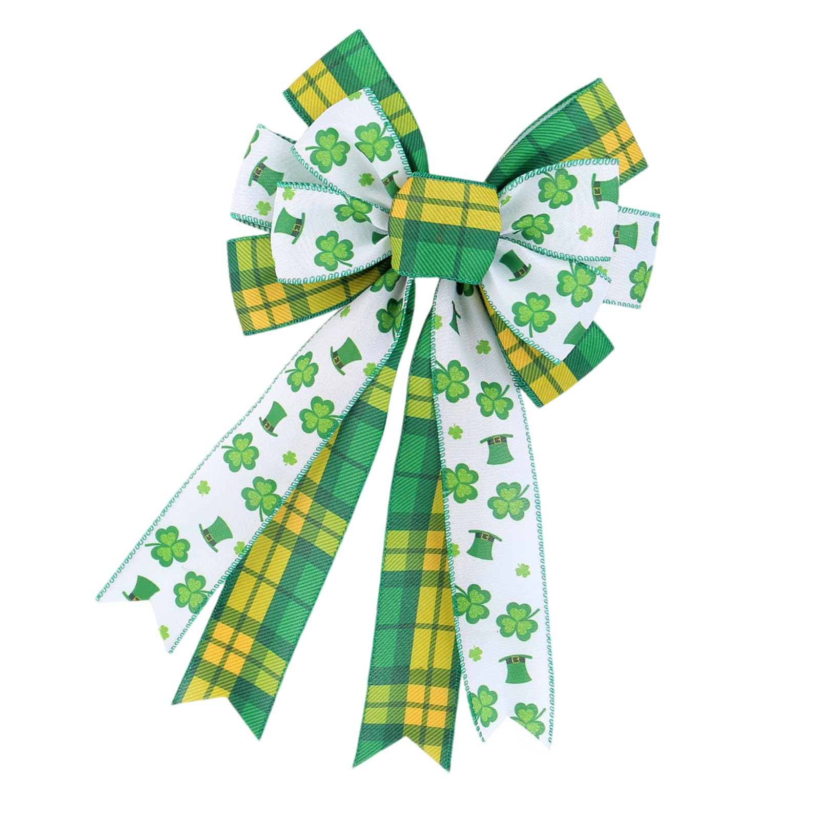 Hsioluted Large Green Burlap Clovers Bowknot Elegant Green and White Checkered Bowknots Accessory for Irish Holiday Wreaths Outdoor Decorations