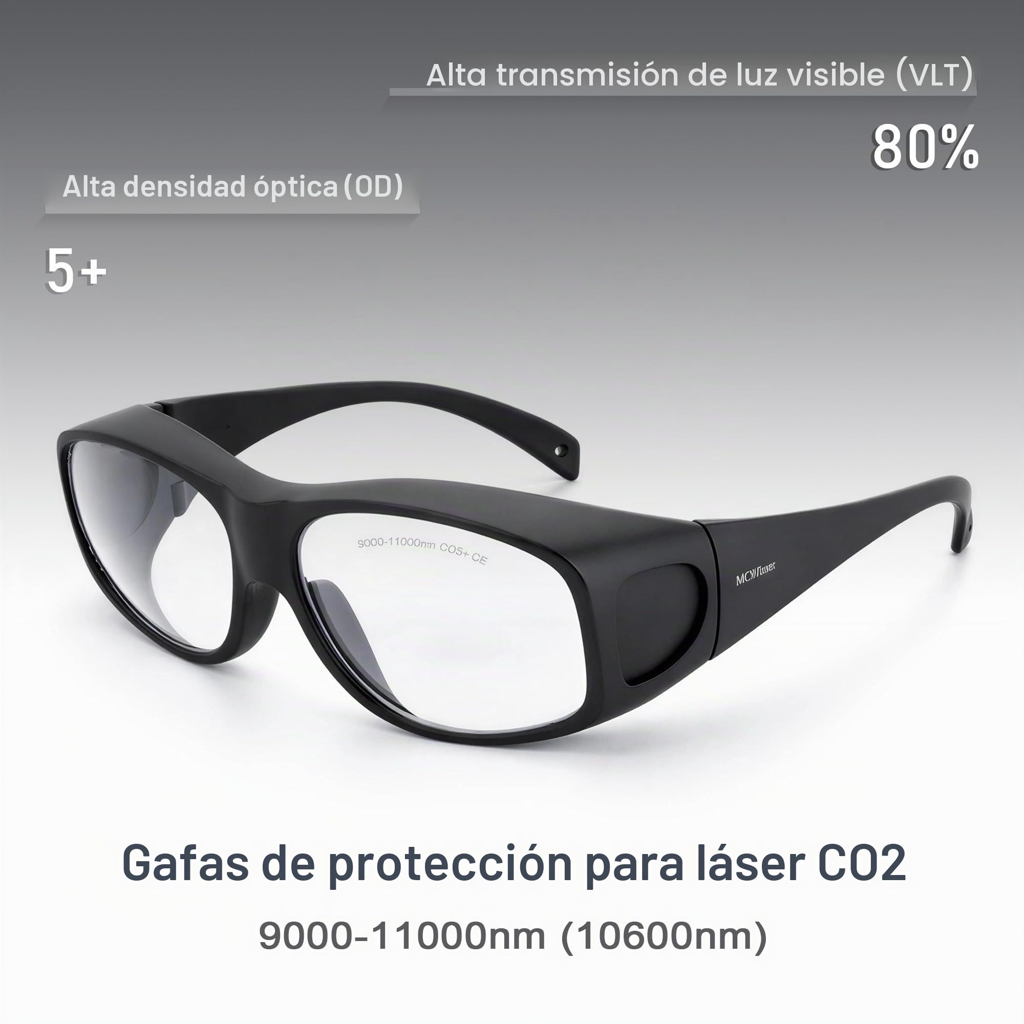 MCWlaser Gafas de protección láser CO2, 10600 nm, 9000-11000 nm, OD5+, tipo de absorción de CO2, para grabado láser de CO2, instrumento de tratamiento de belleza