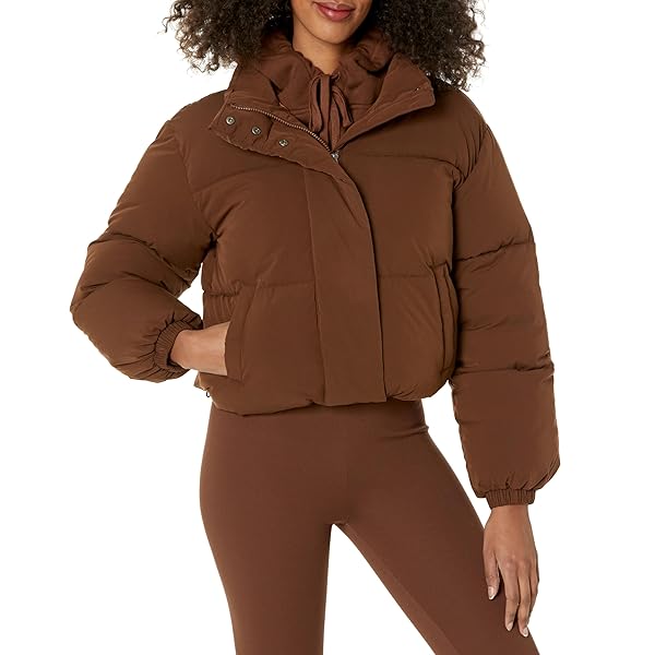 Amazon Essentials Womens Cropped Full-Zip Puffer Jacket (Quilted Matte or Sherpa Fleece)
