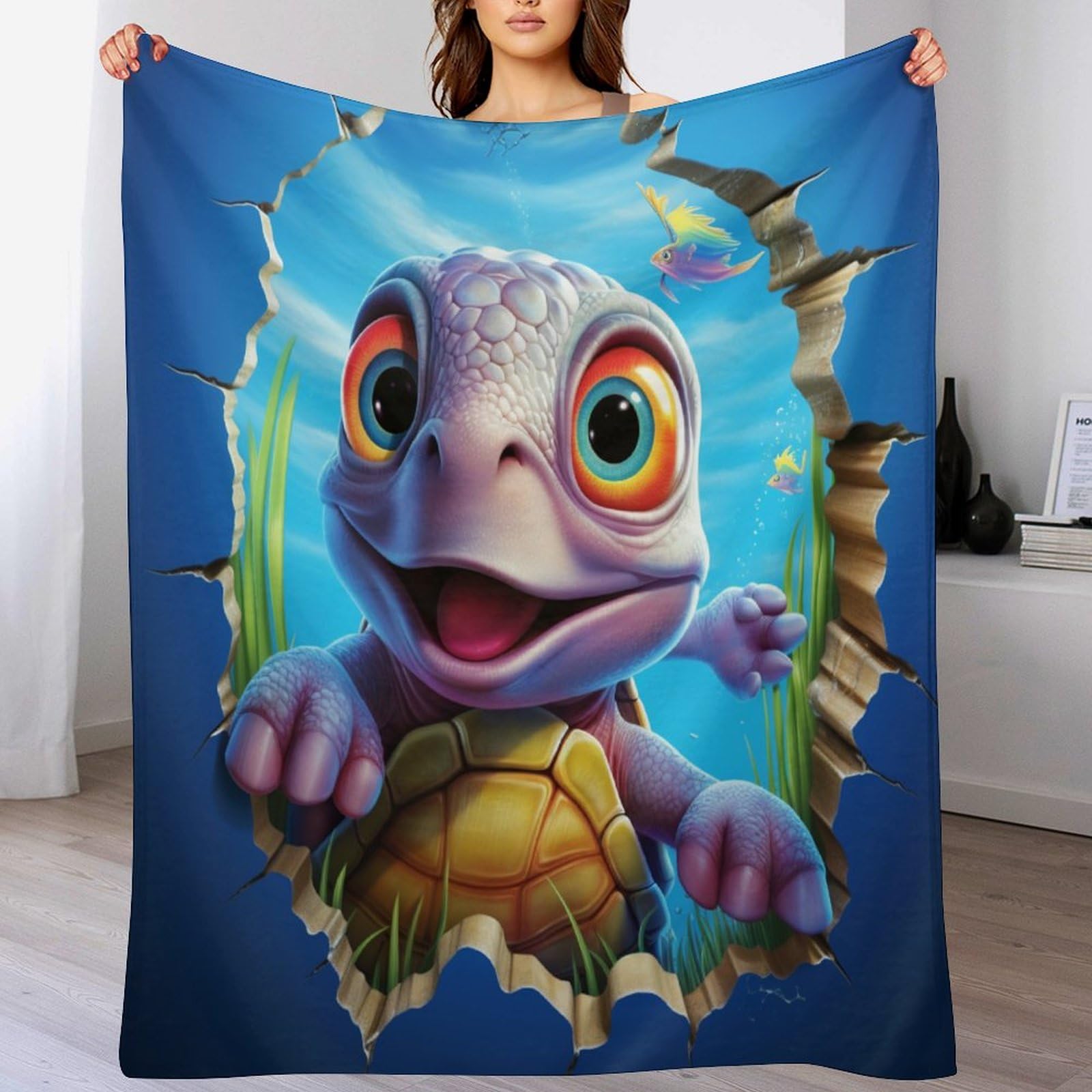 Couverture polaire avec motif tortue, le cadeau réconfortant pour lit ou canapé