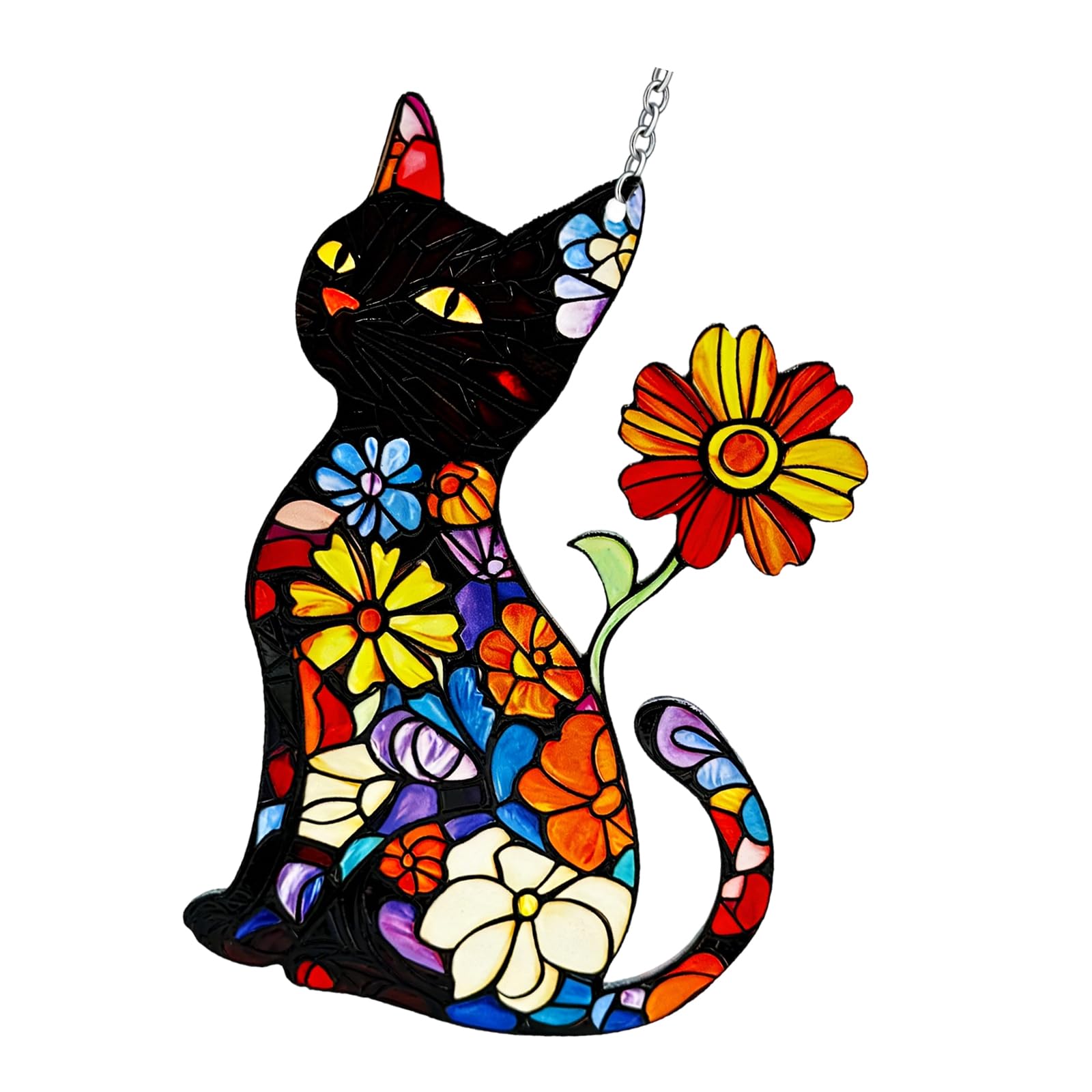 Qusinfc Bright Handcrafted Glass Hanging Art Depicting Creative Puss Flower/Bird Branch for Bedroom Decors Puss Flower Glass Deck Sunlight Catcher