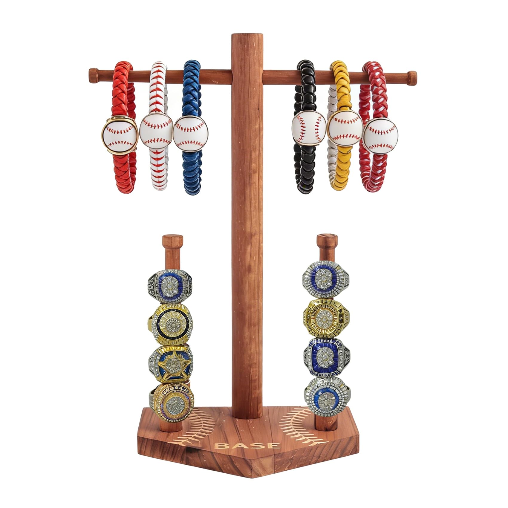 Vjsujehgy Wooden Baseball Necklace Holder Championship Ring Holder Display Organizer Rings Display Organizer Championship Ring Holder for Ring Size 9 or Larger