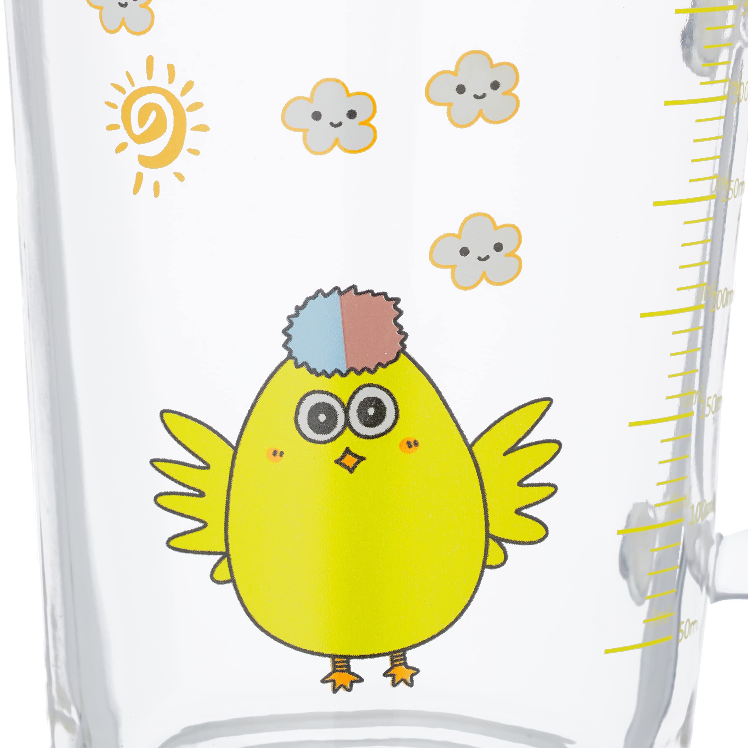 Relaxdays Set da 2 Tazze per Bambini, Vetro, Silicone, ABS, con Cannuccia, Manico e Tappo, 400 ml, Pulcino, Trasparente