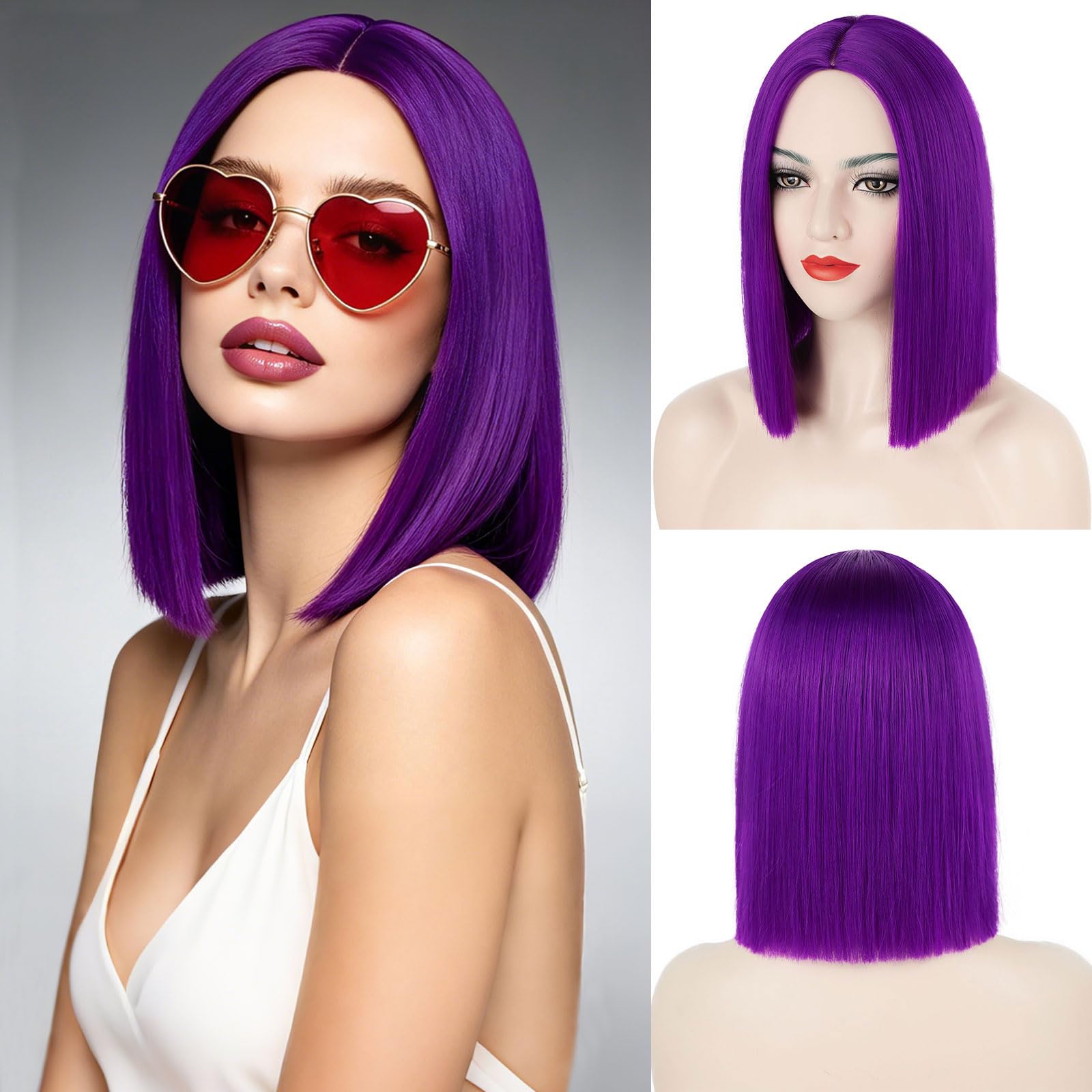 Dark Purple Bob Wigs for Women Short Straight Purple Wig for Women's Raven Costume Daily Cosplay Party Halloween Use (12 inches)