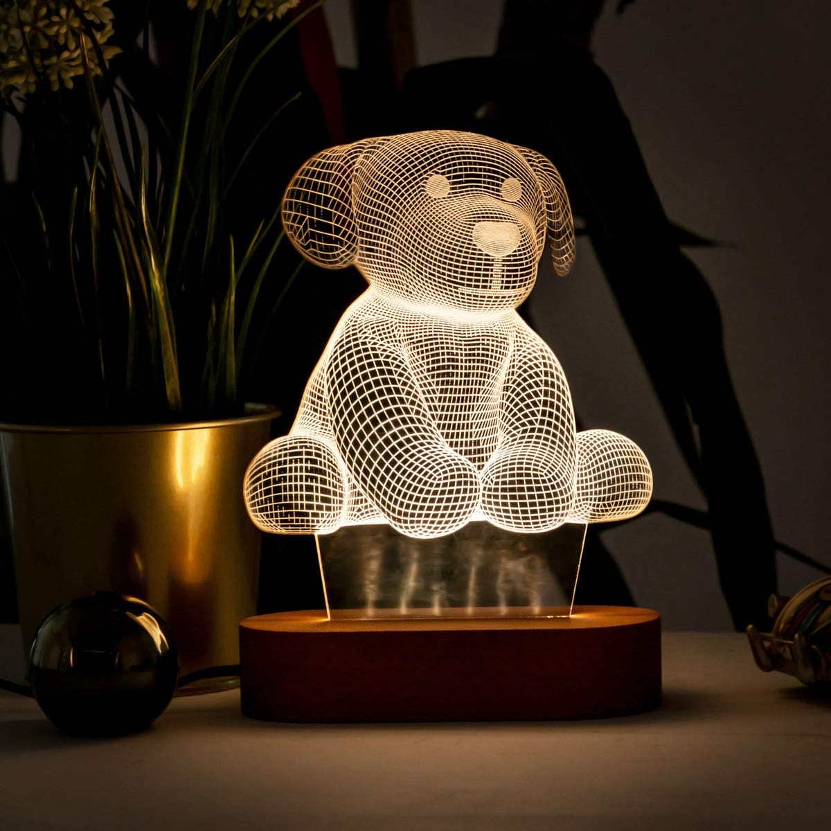 Dog Shaped 3D Night Light. 3D Illusion Night Lamp with Cute Dog Design. Acrylic Desk Lamp Gift for Animal Lover Friends. Led Table Lamp with Dog Shape. Laser Cut 3D Effect Led Light as Gift.
