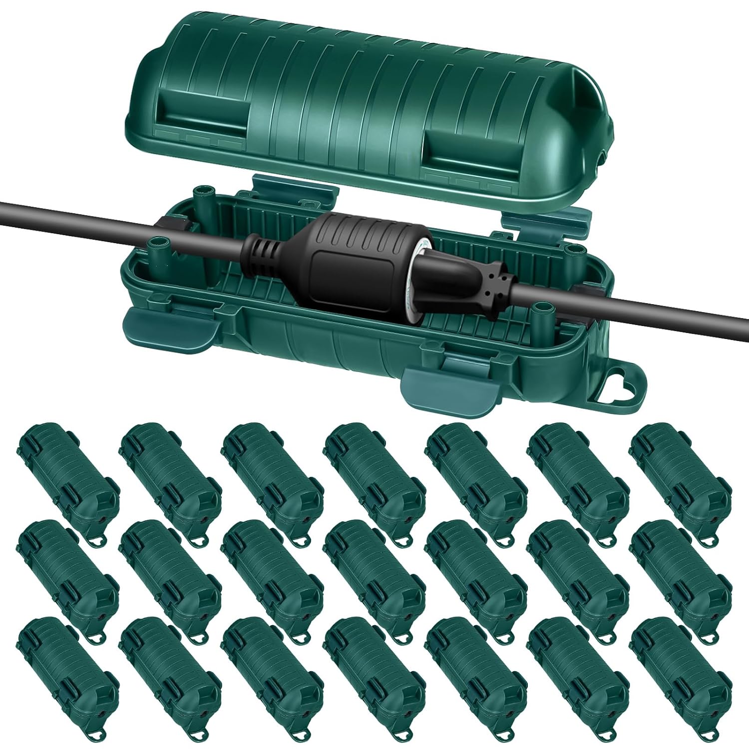 Frienda Outdoor Extension Cord Safety Cover Waterproof Cord Connector Protector Ip44 with 4 Detachable Latches Plug Cover Electrical Safety Box for Holiday Outlet Decoration Lights(Green, 20 Pack)