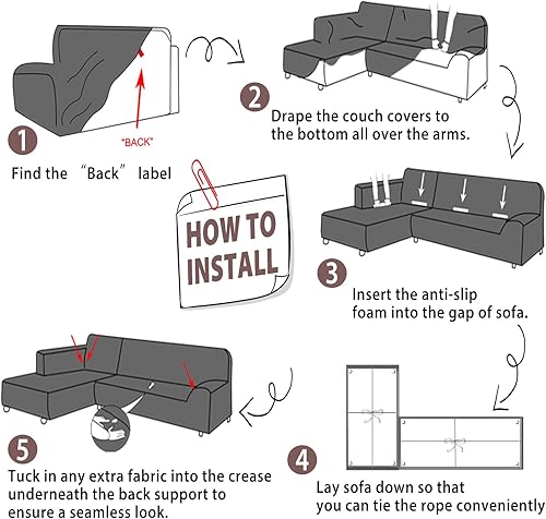 Miniatura 6 de Fundas para sofá modular, 2 piezas, suave, en forma de L, súper elástica, tipo L, con 2 fundas de almohada, protector de muebles de 3 plazas + 3