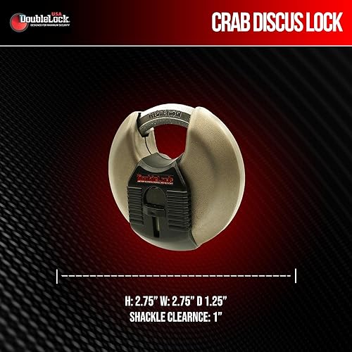 Miniatura 5 de DoubleLock Crab 2.0 - Candado de disco de acero inoxidable mejorado, acero endurecido, resistente a la intemperie, 5 llaves, seguridad resistente