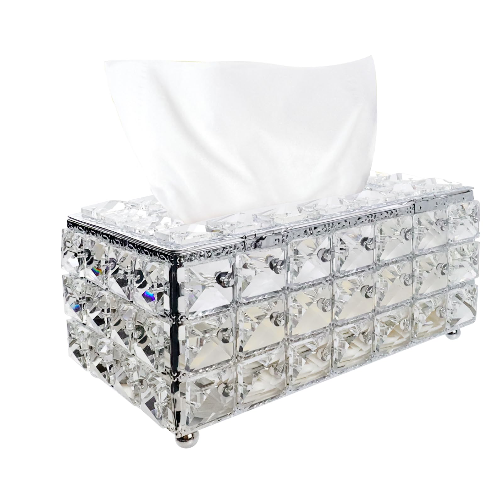 Geesatis Tissue Box Cover, Rectangle Tissue Box Holder, Rectangular Napkin Facial Tissues Holder for Bathroom Toilet Bedroom Living Room Table Desk Office Dresser, 1 Pcs Silver 8''x4.5''x3.5''