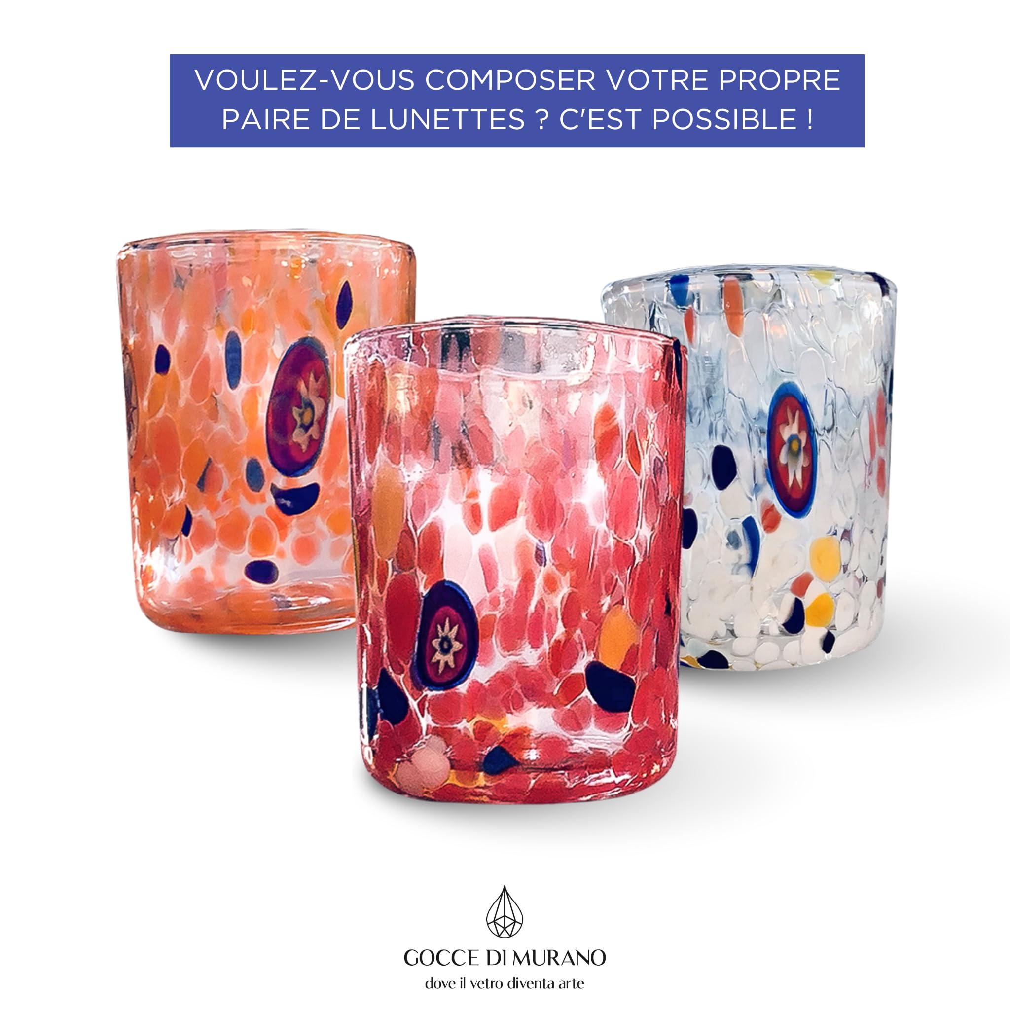 Gocce di Murano Lot de 6 verres à liqueur Shot précipitations arc-en-ciel fabriqués à la main selon la tradition des artisans de Murano colorés emballage verres élégants et précieux fabriqués en